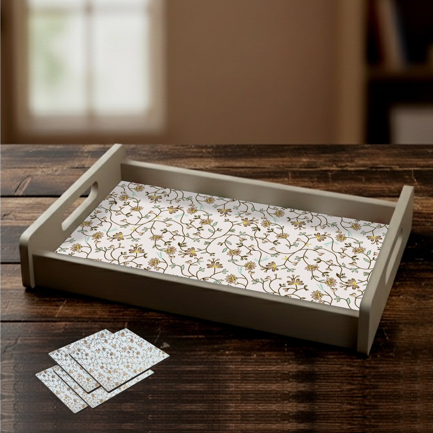 Wooden Serving Tray – 17.75" x 12" x 2.75", Reversible Water-Resistant Tray, Engineered Wood, Multipurpose Tray for Kitchen, Dining & Home Decor – Stylish & Strong