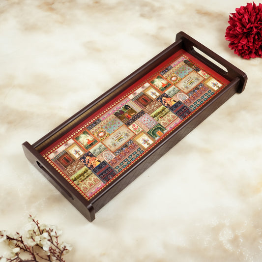 Rectangle Wooden Serving Tray | Elegant Printed Tray for Home & Café Décor