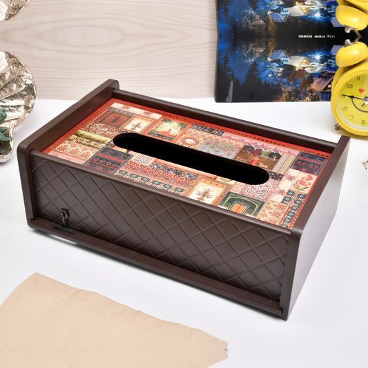 Wooden Tissue Holder for Dining Table | Elegant Printed Napkin Holder for Home, Office & Café Décor