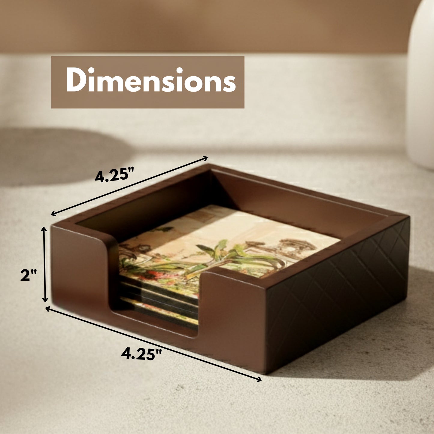 Coasters Set for Dining Table – Tea Coasters for Cups & Mugs | Elegant Table Décor Accessories – Set of 6 with Holder – Durable & Stylish