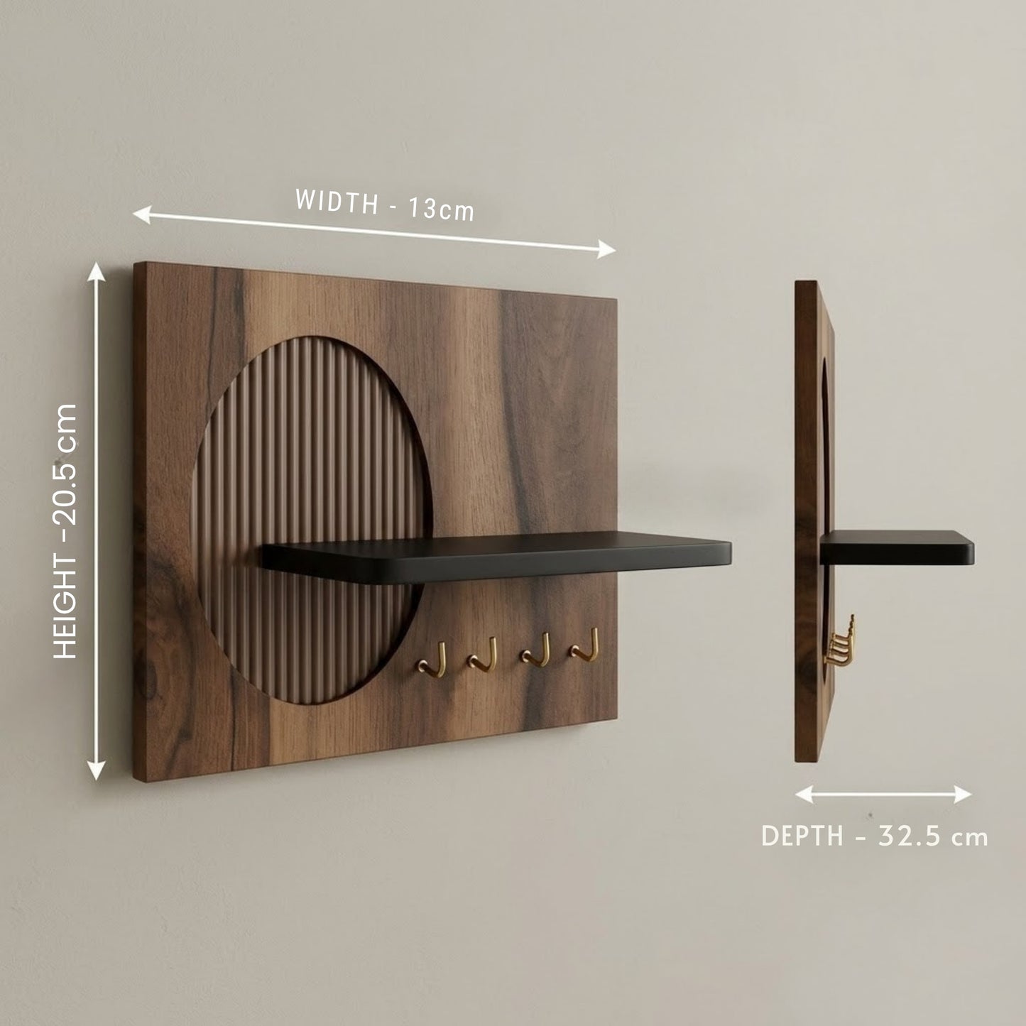 Home Sparkle Modern Beige Circle Key Holder with Shelf | Wooden Wall Mounted Key Organizer