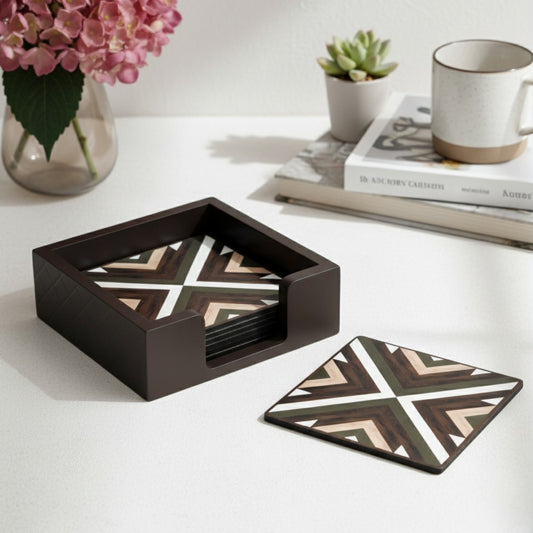 Coasters Set for Dining Table – Tea Coasters for Cups & Mugs | Elegant Table Décor Accessories – Set of 6 with Holder – Durable & Stylish