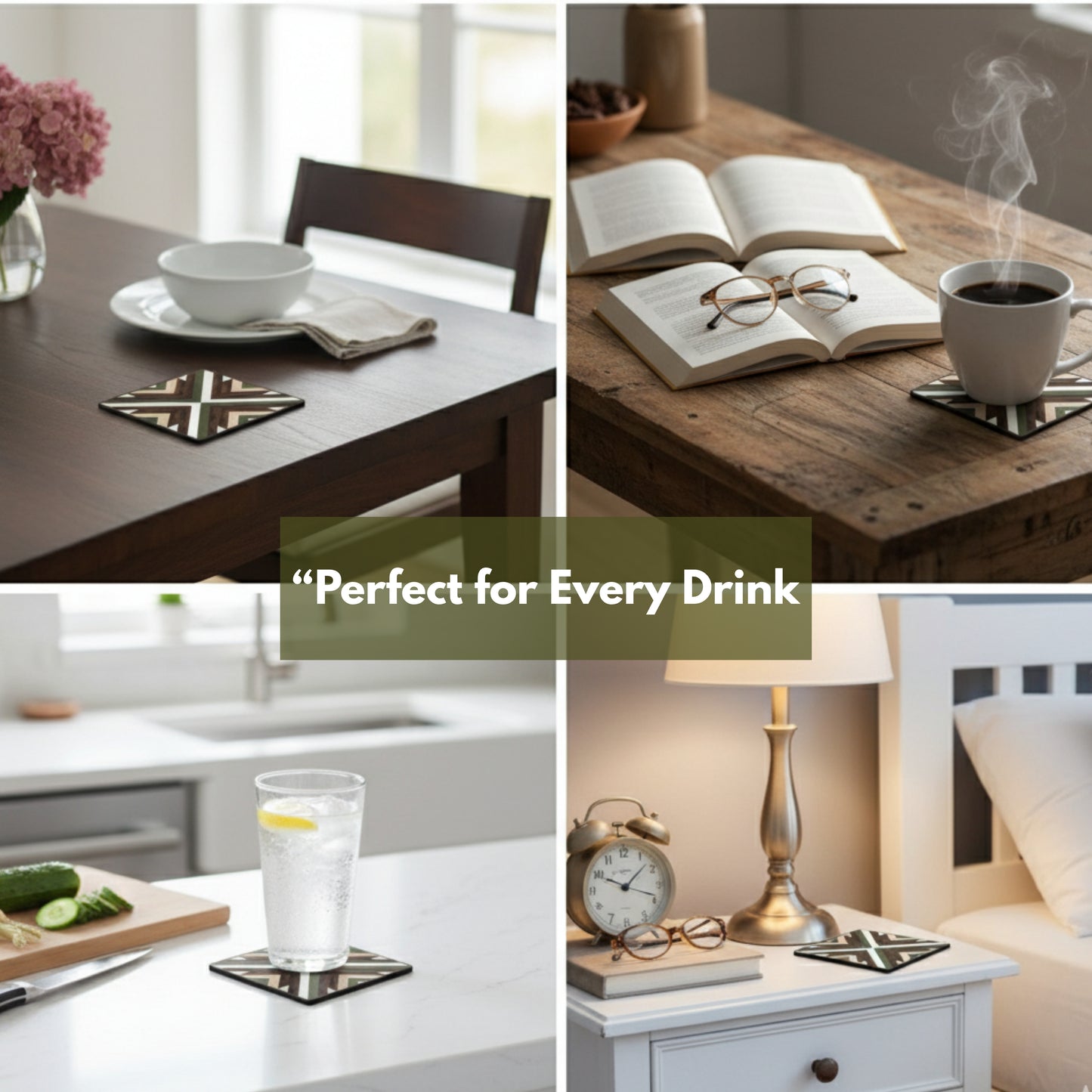 Coasters Set for Dining Table – Tea Coasters for Cups & Mugs | Elegant Table Décor Accessories – Set of 6 with Holder – Durable & Stylish