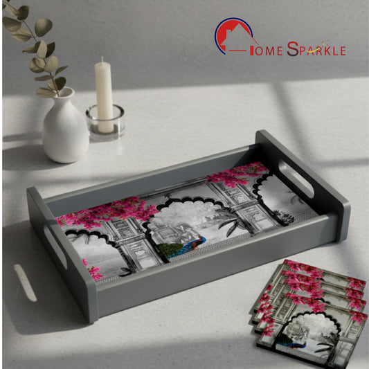 Wooden Serving Tray – 17.75" x 12" x 2.75", Reversible Water-Resistant Tray, Engineered Wood, Multipurpose Tray for Kitchen, Dining & Home Decor – Stylish & Strong