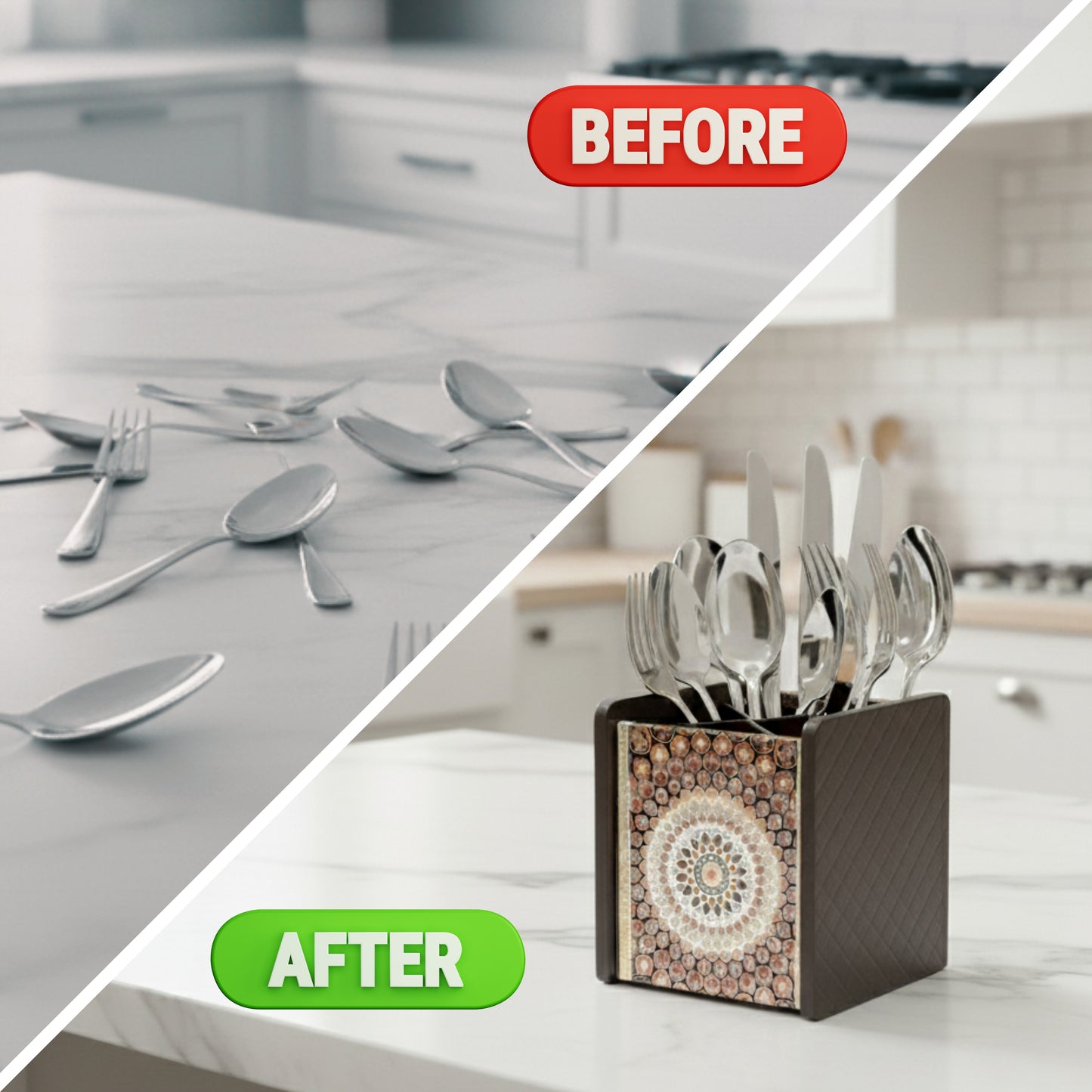 Wooden Cutlery Holder for Dining Table & Kitchen | Multi-Section Utensil Organizer for Spoons, Forks & Napkins – Stylish Table Accessory