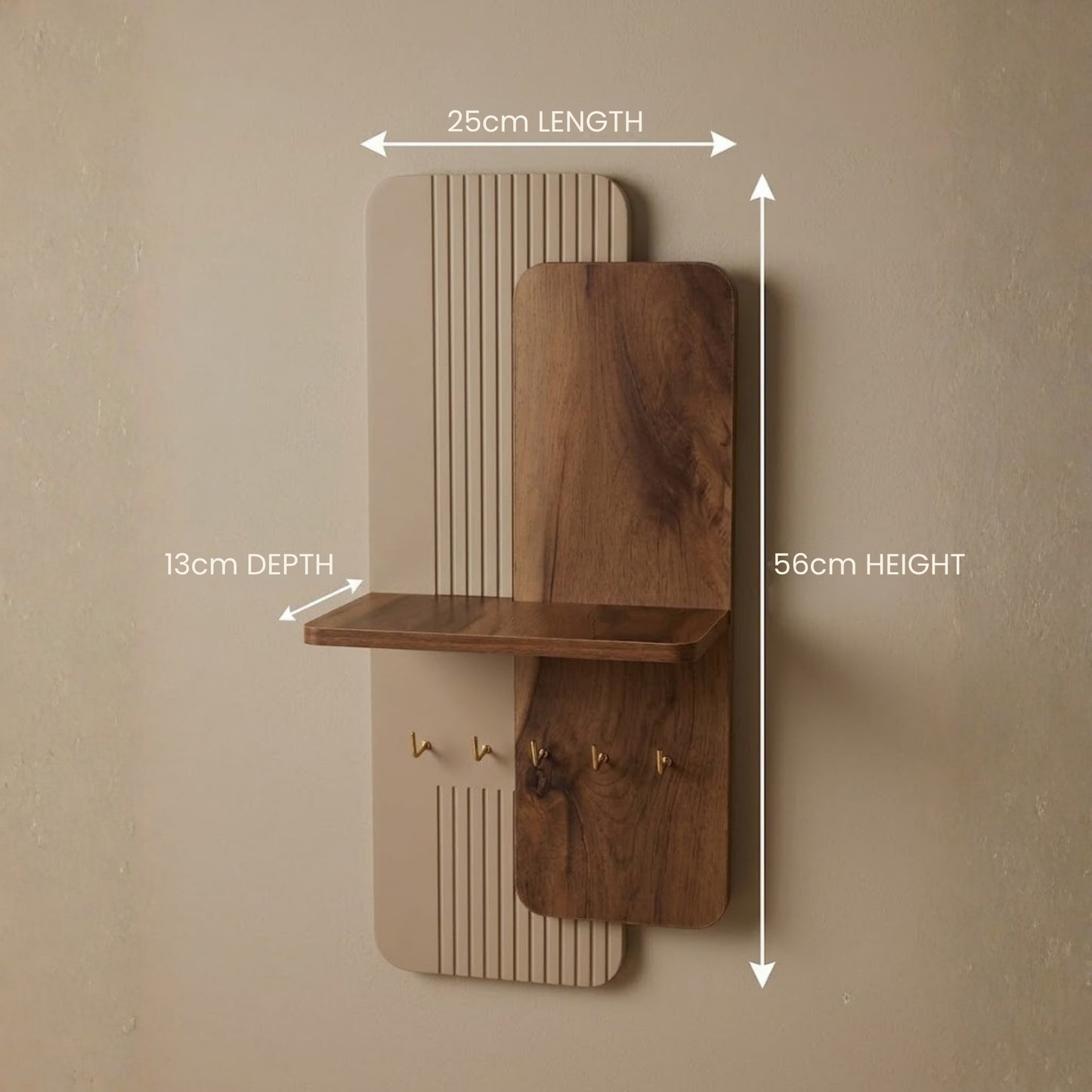 Home Sparkle Modern Dual Panel Key Holder with Shelf | Wooden Wall Mounted Key Organizer