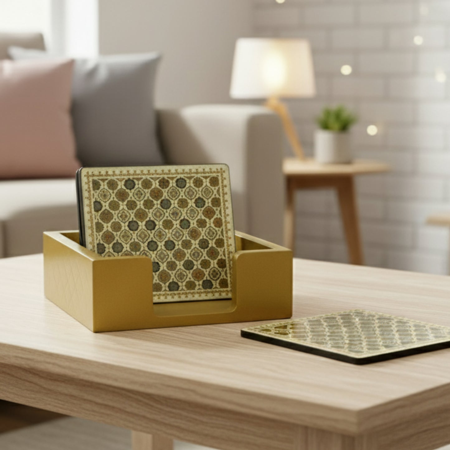 Coasters Set for Dining Table – Tea Coasters for Cups & Mugs | Elegant Table Décor Accessories – Set of 6 with Holder – Durable & Stylish