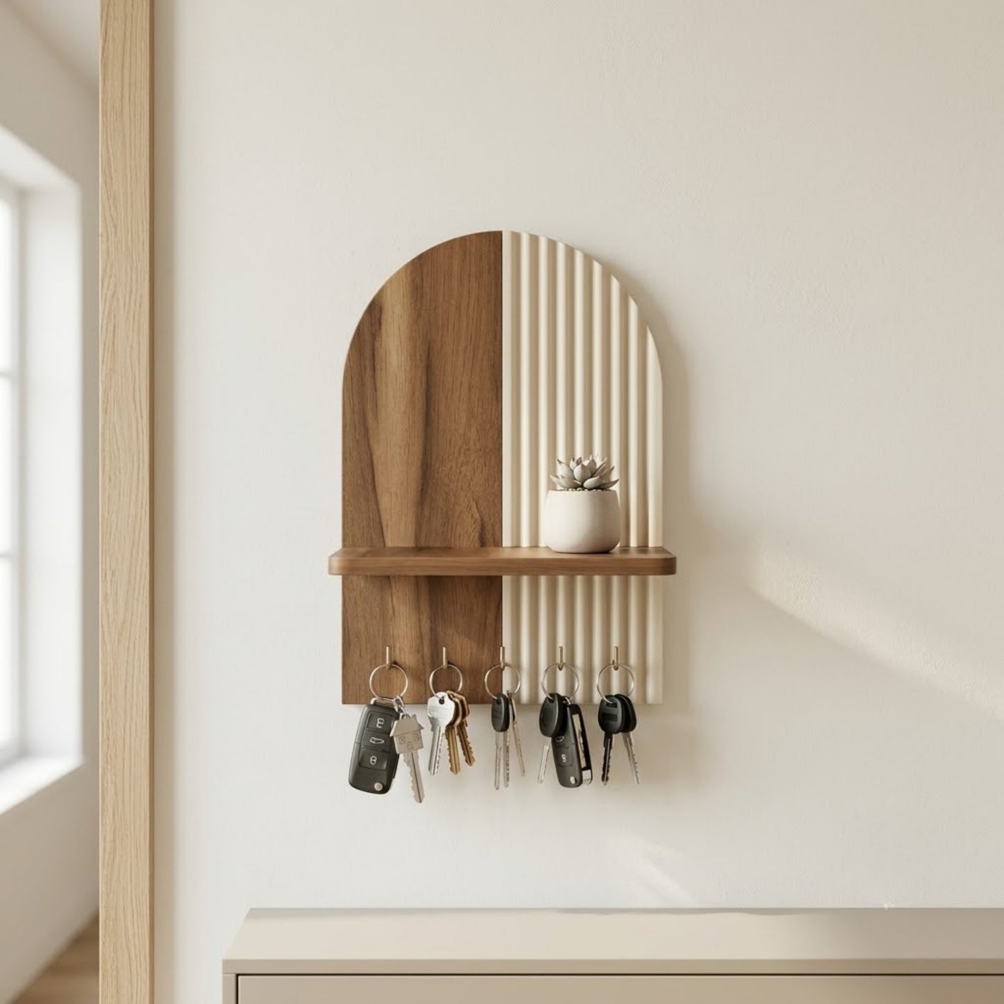 Alternative Shopify Titles Home Sparkle Classic Ivory Key Holder with Shelf | Wooden Wall Mounted Key Organizer