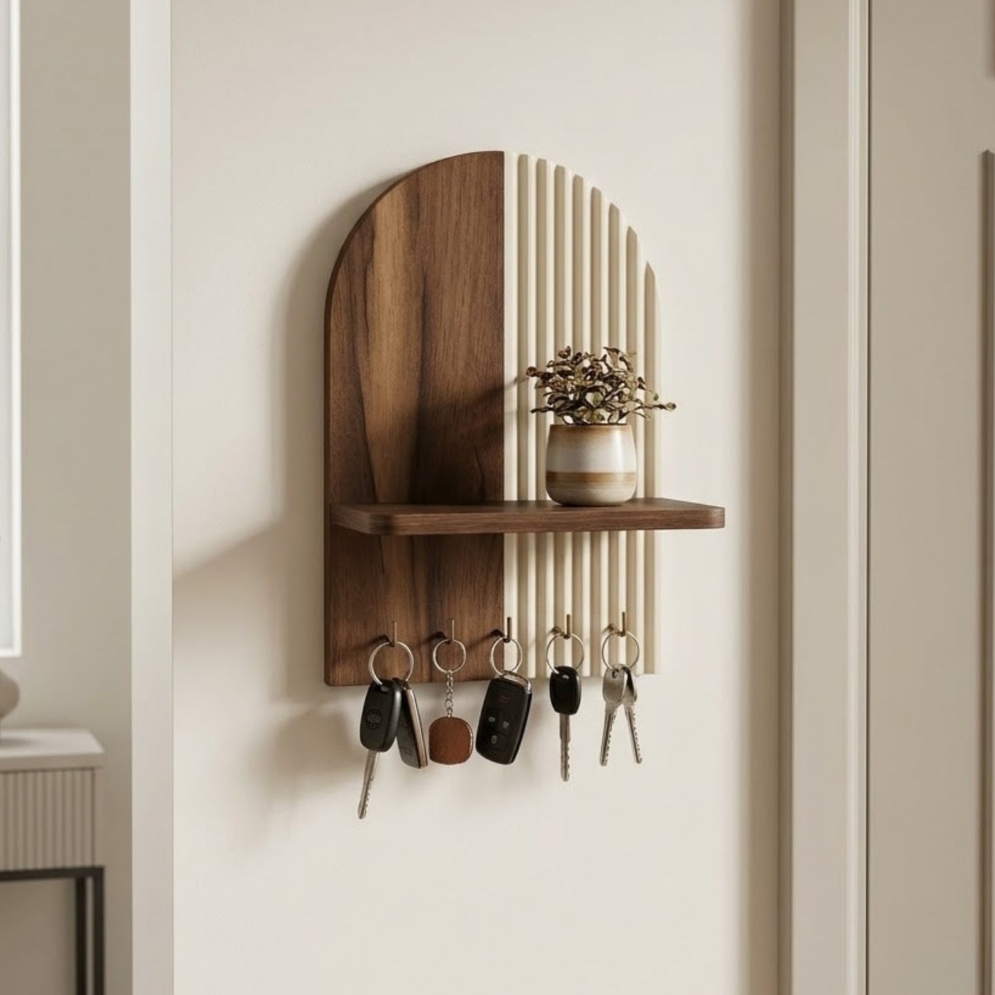 Alternative Shopify Titles Home Sparkle Classic Ivory Key Holder with Shelf | Wooden Wall Mounted Key Organizer