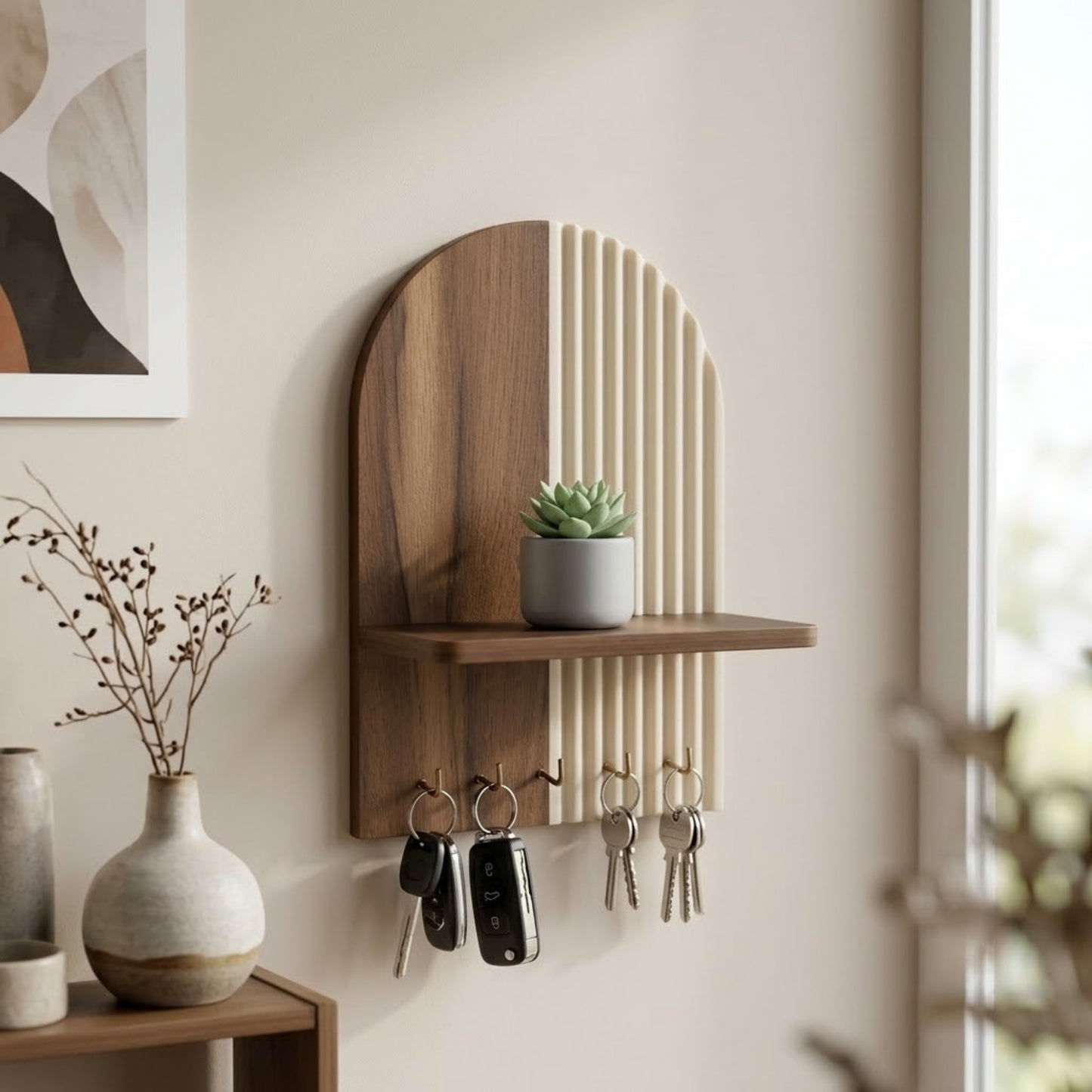 Alternative Shopify Titles Home Sparkle Classic Ivory Key Holder with Shelf | Wooden Wall Mounted Key Organizer