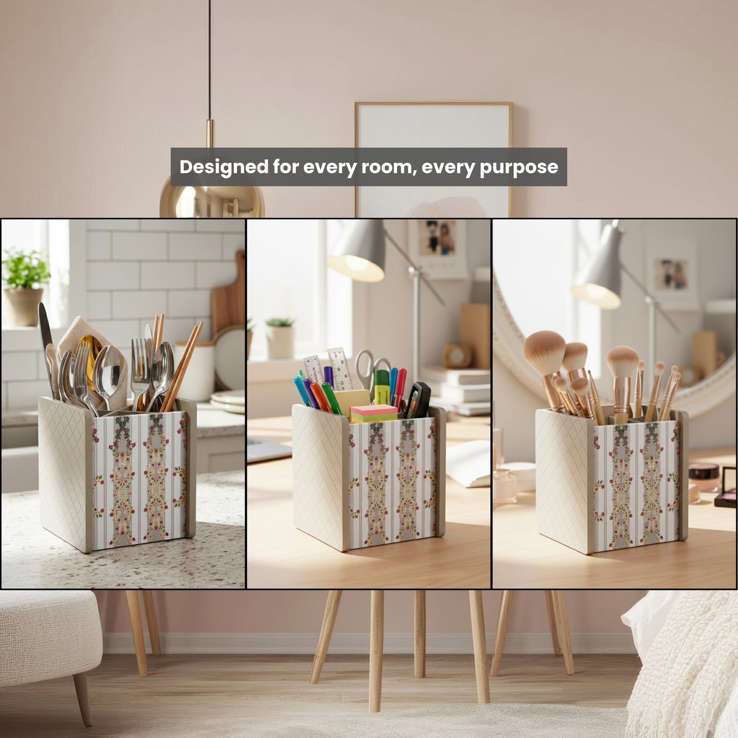 Wooden Cutlery Holder for Dining Table & Kitchen | Multi-Compartment Utensil Organizer for Spoons, Forks, Knives & Napkins