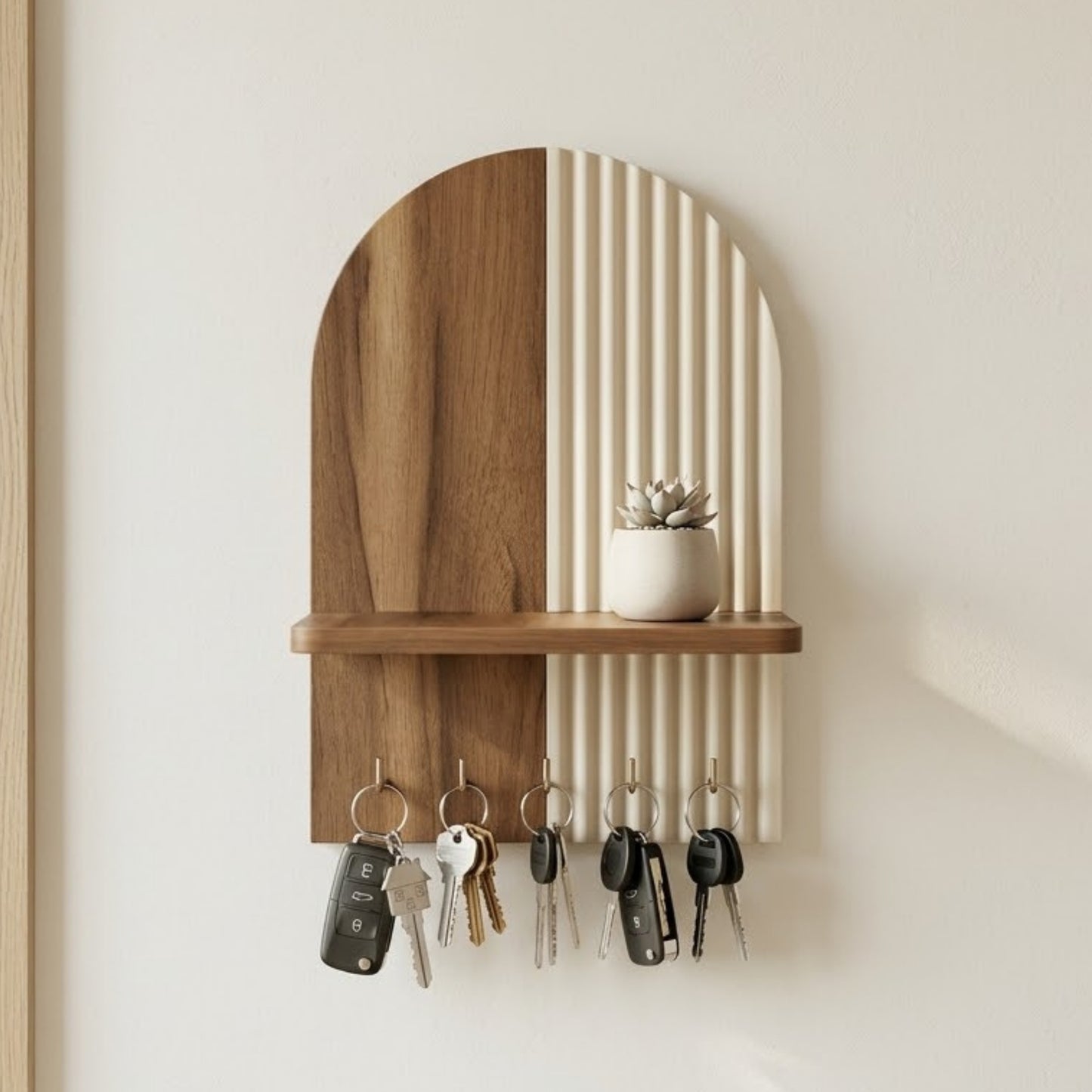 Alternative Shopify Titles Home Sparkle Classic Ivory Key Holder with Shelf | Wooden Wall Mounted Key Organizer