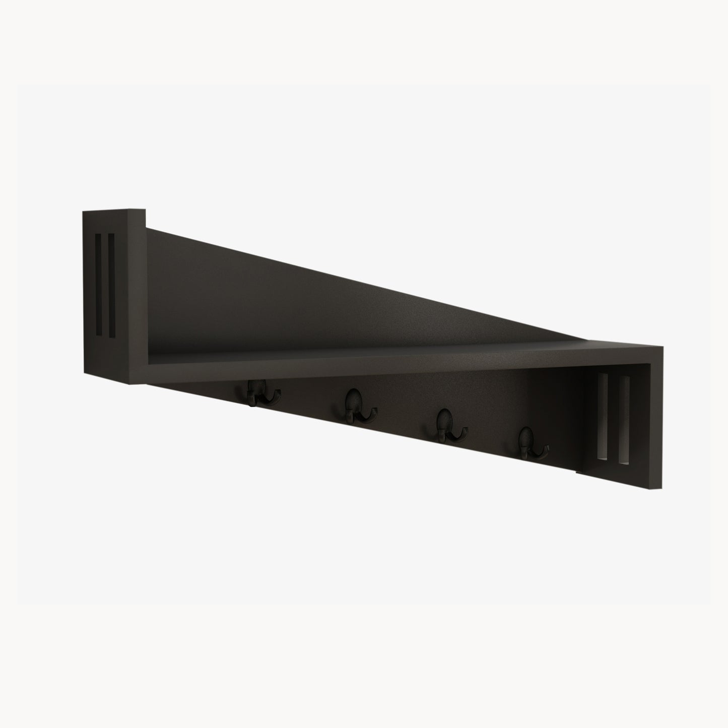 Home Sparkle Wall Mounted Entryway Shelf with 4 Key Hooks | Wooden Floating Wall Shelf for Keys, Bags, Décor & Storage | Premium Engineered Wood | Black