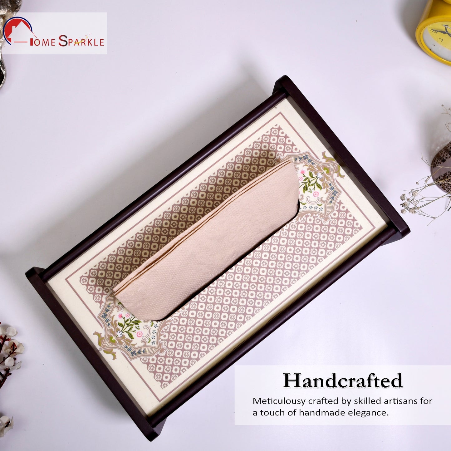 Wooden Tissue Holder for Dining Table | Elegant Printed Napkin Holder for Home, Office & Café Décor