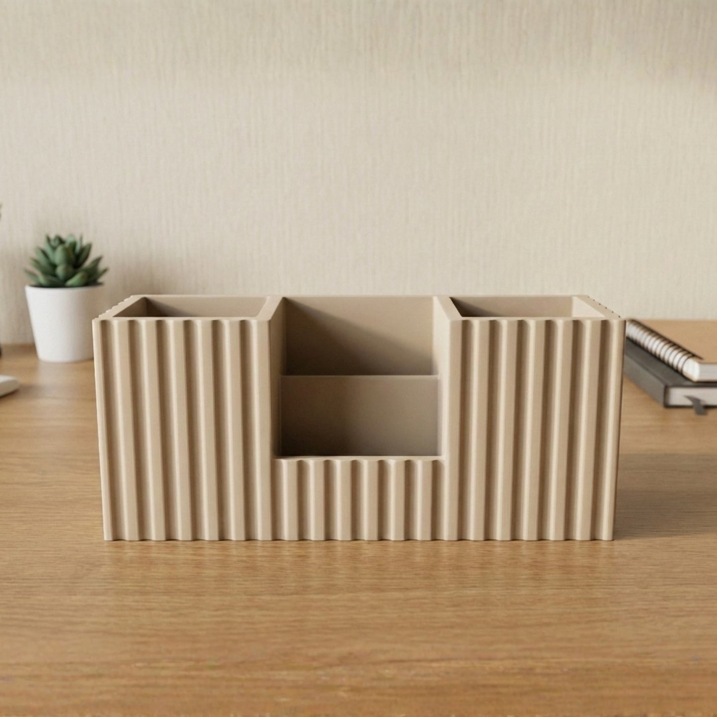 Home Sparkle Wooden Desk Organizer | Beige|Desktop Accessories Organizer for Office & Home | Multi-Compartment Pen, Pencil, Scissors & Card Holder