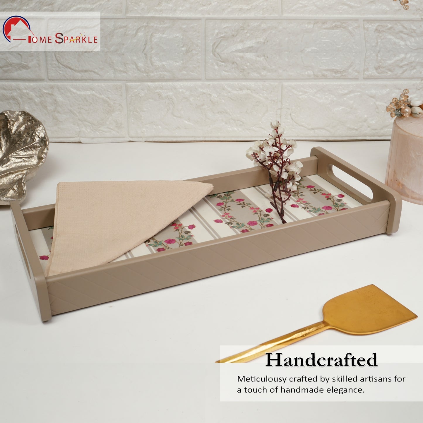 Rectangle Wooden Serving Tray | Elegant Printed Tray for Home & Café Décor
