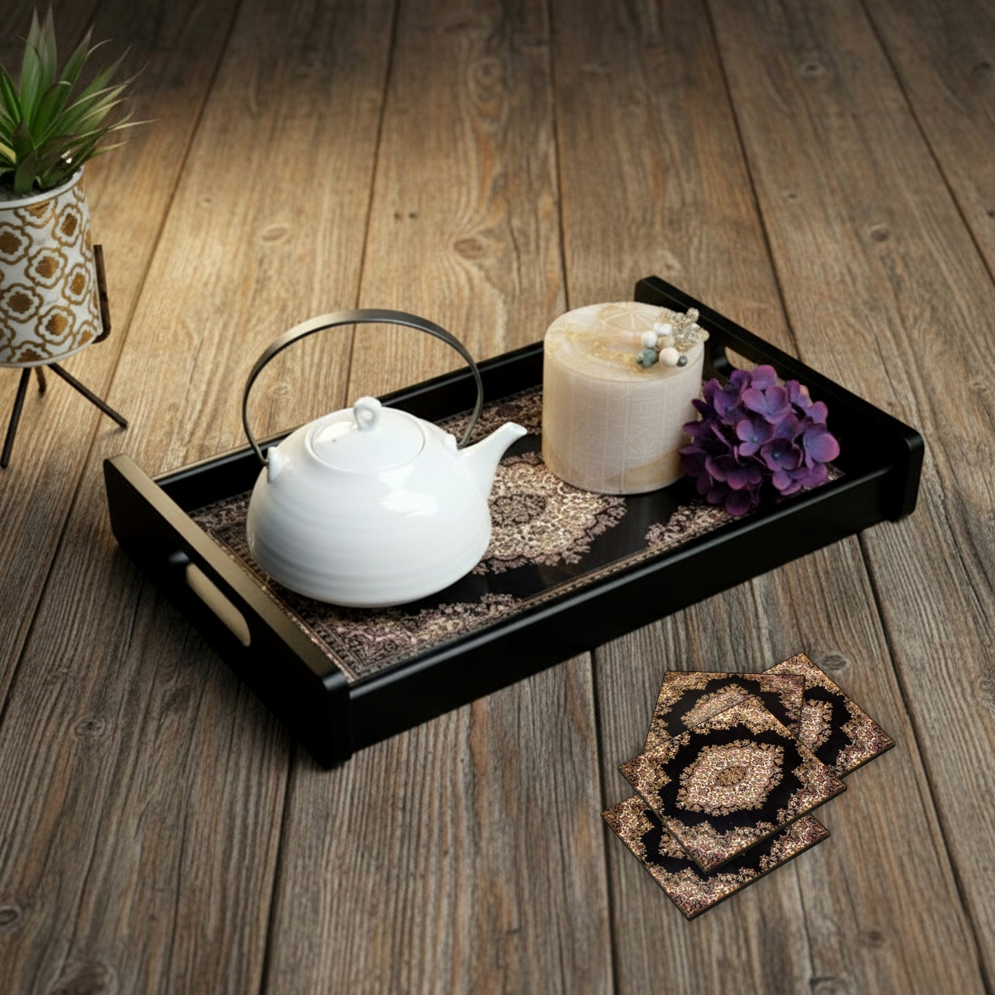 Wooden Serving Tray – 17.75" x 12" x 2.75", Reversible Water-Resistant Tray, Engineered Wood, Multipurpose Tray for Kitchen, Dining & Home Decor – Stylish & Strong