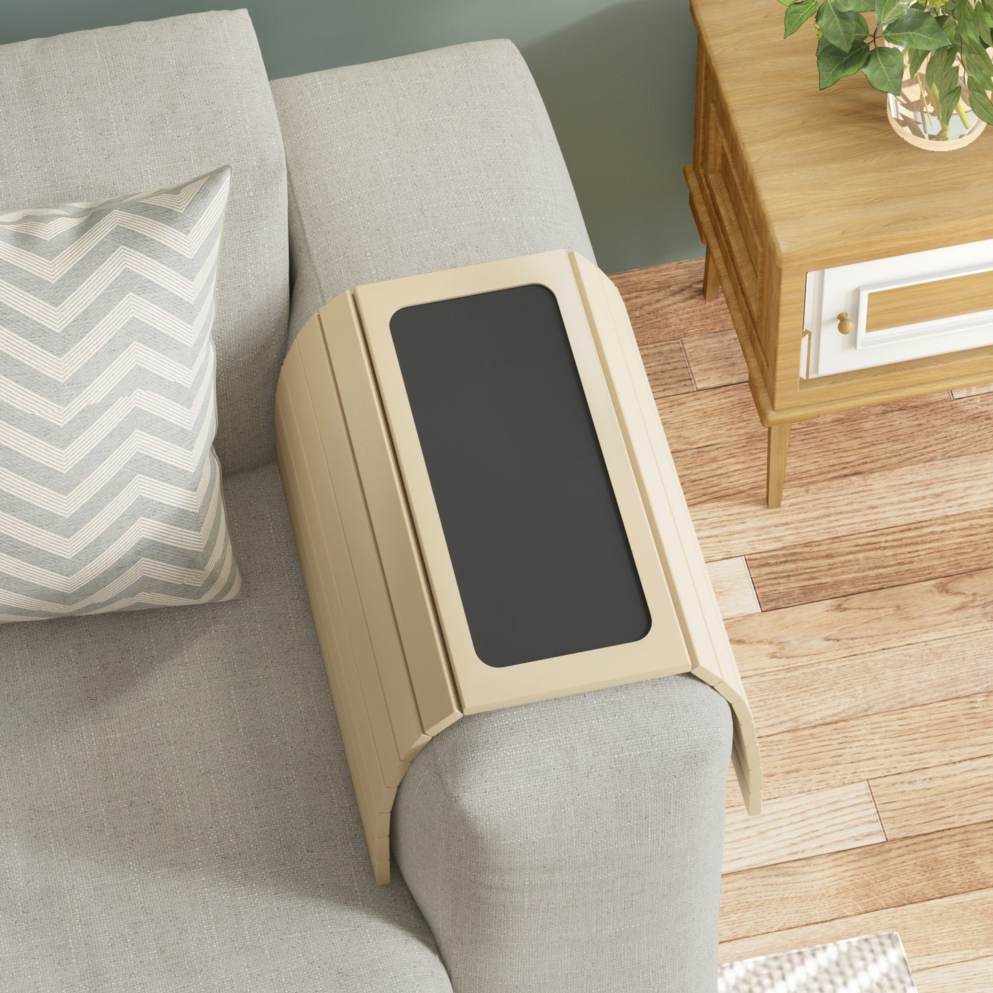 Home Sparkle Wooden Sofa Arm Tray – Adjustable, Foldable Couch Armrest Table & Cup Holder for Snack, Drinks, Phone, Remote