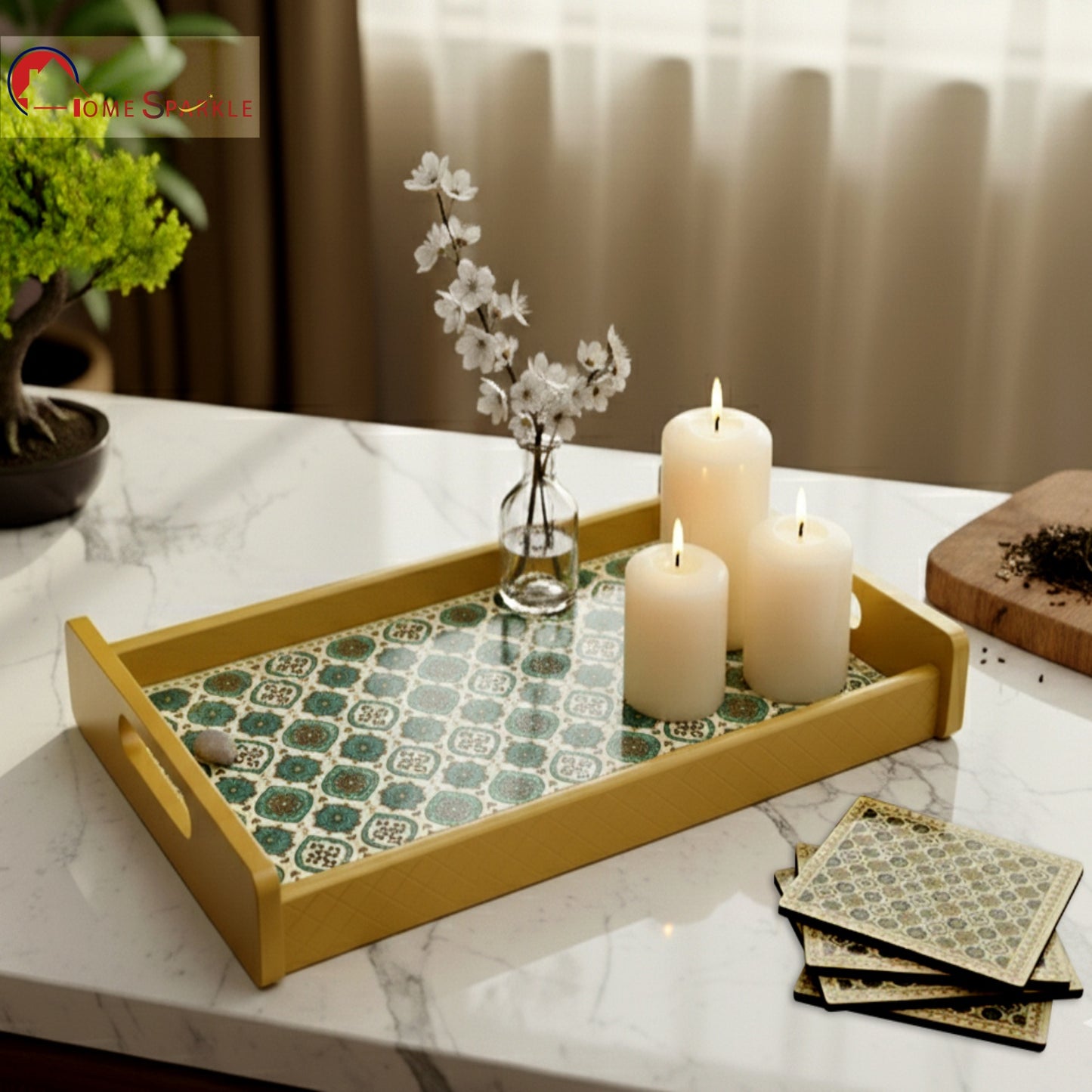 Wooden Serving Tray – 17.75" x 12" x 2.75", Reversible Water-Resistant Tray, Engineered Wood, Multipurpose Tray for Kitchen, Dining & Home Decor – Stylish & Strong