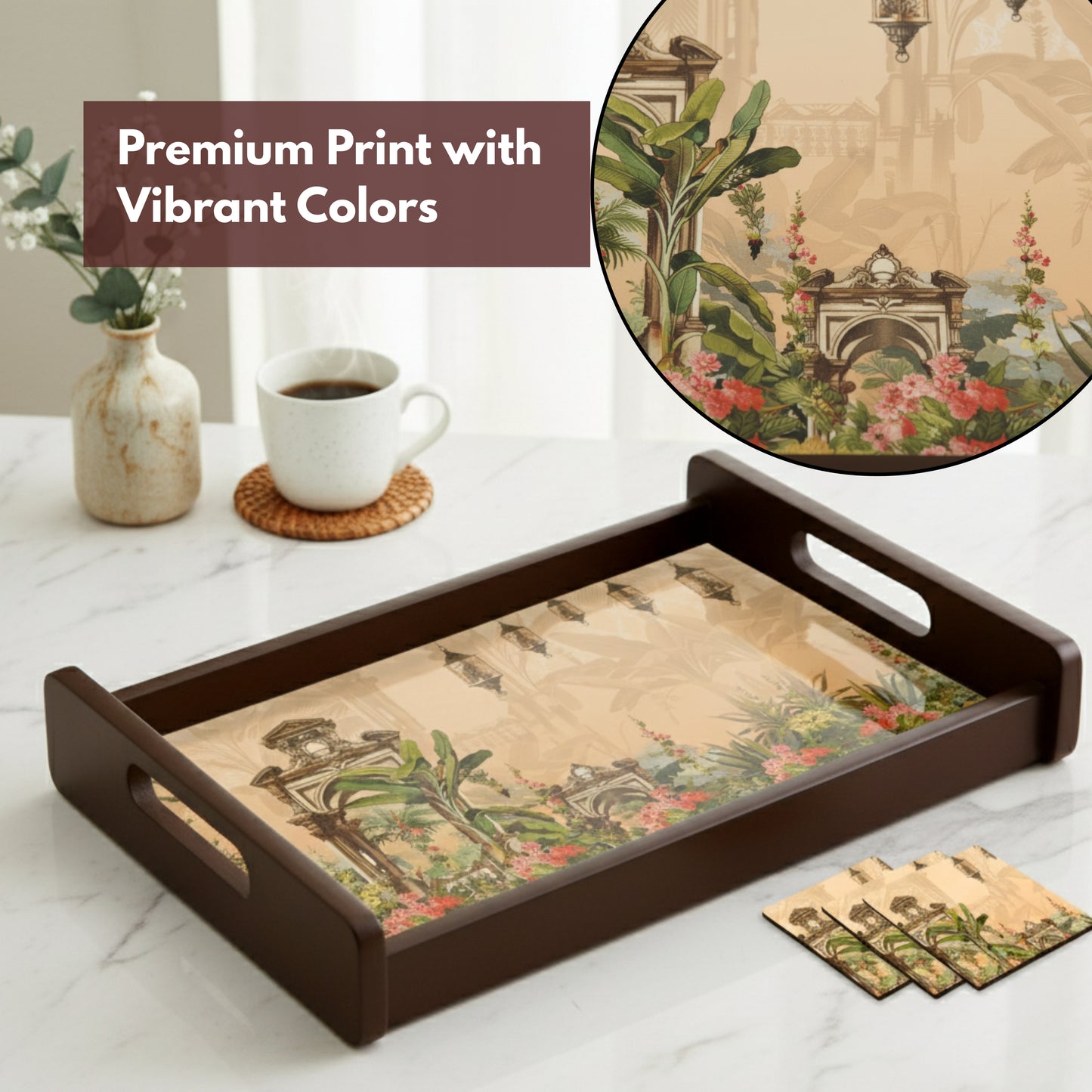 Wooden Serving Tray – 17.75" x 12" x 2.75", Reversible Water-Resistant Tray, Engineered Wood, Multipurpose Tray for Kitchen, Dining & Home Decor – Stylish & Strong