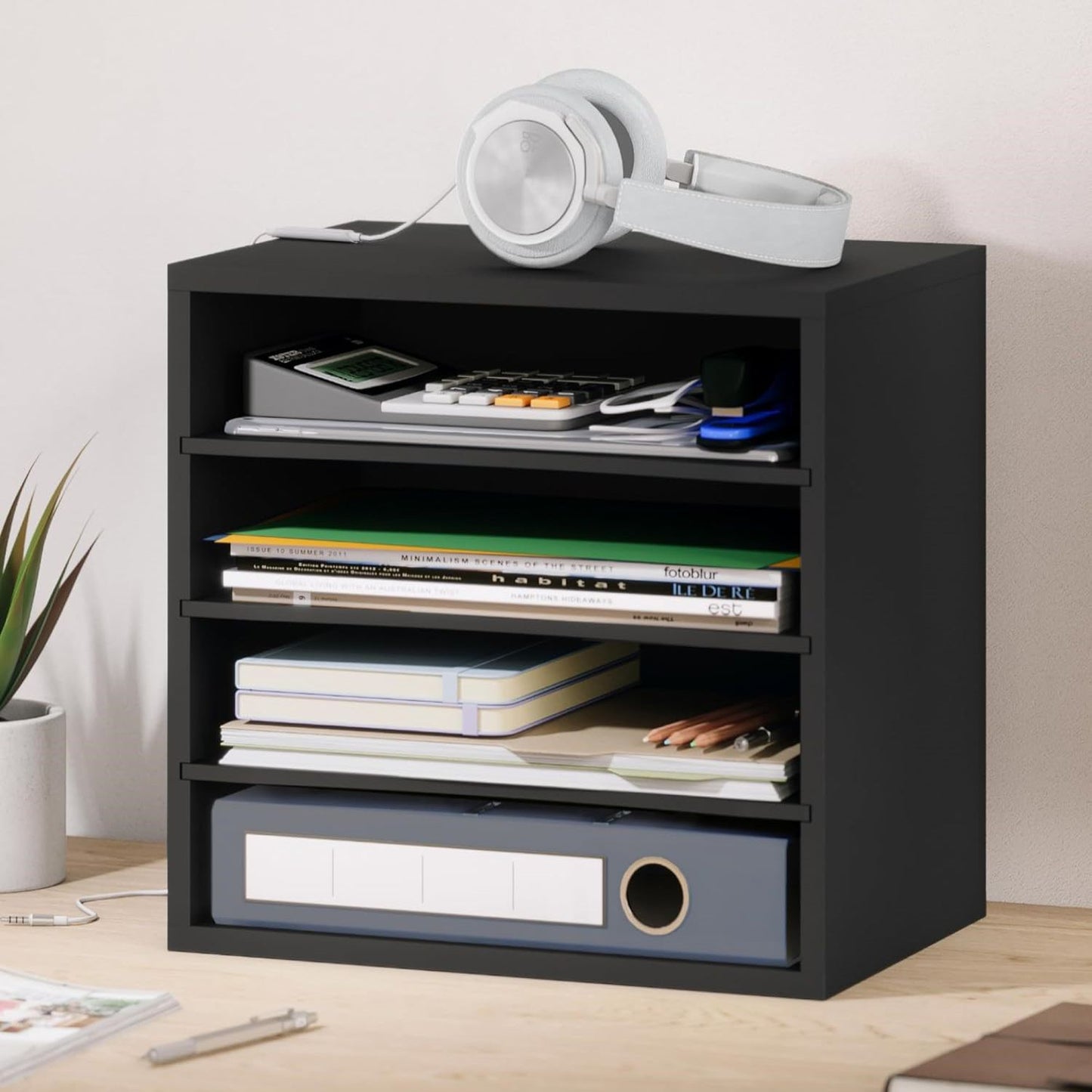 Home Sparkle Wood Desktop Organizer Paper Storage Letter Tray File Sorter for Home Office