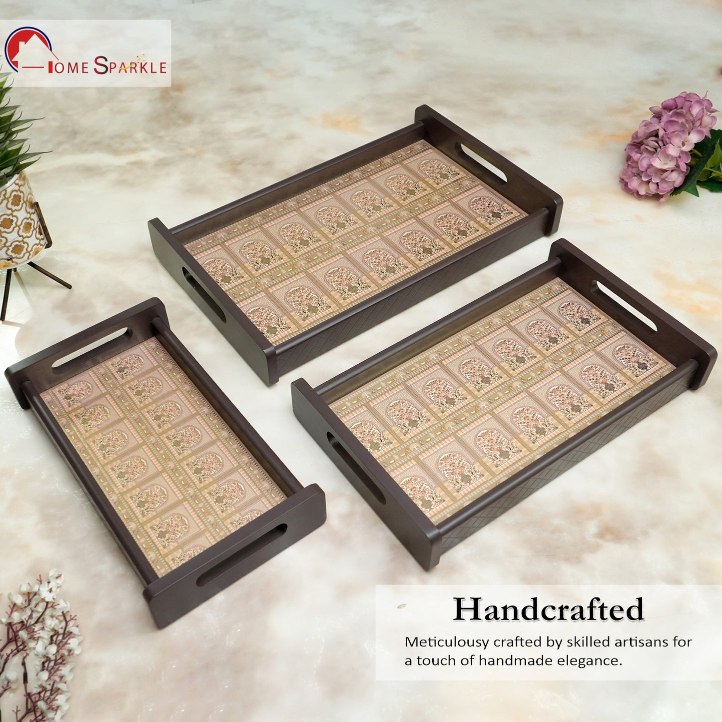 Stylish set of 3 printed wooden serving trays — perfect for tea, coffee, snacks, and home décor. Durable, elegant, and ideal for everyday use or gifting.