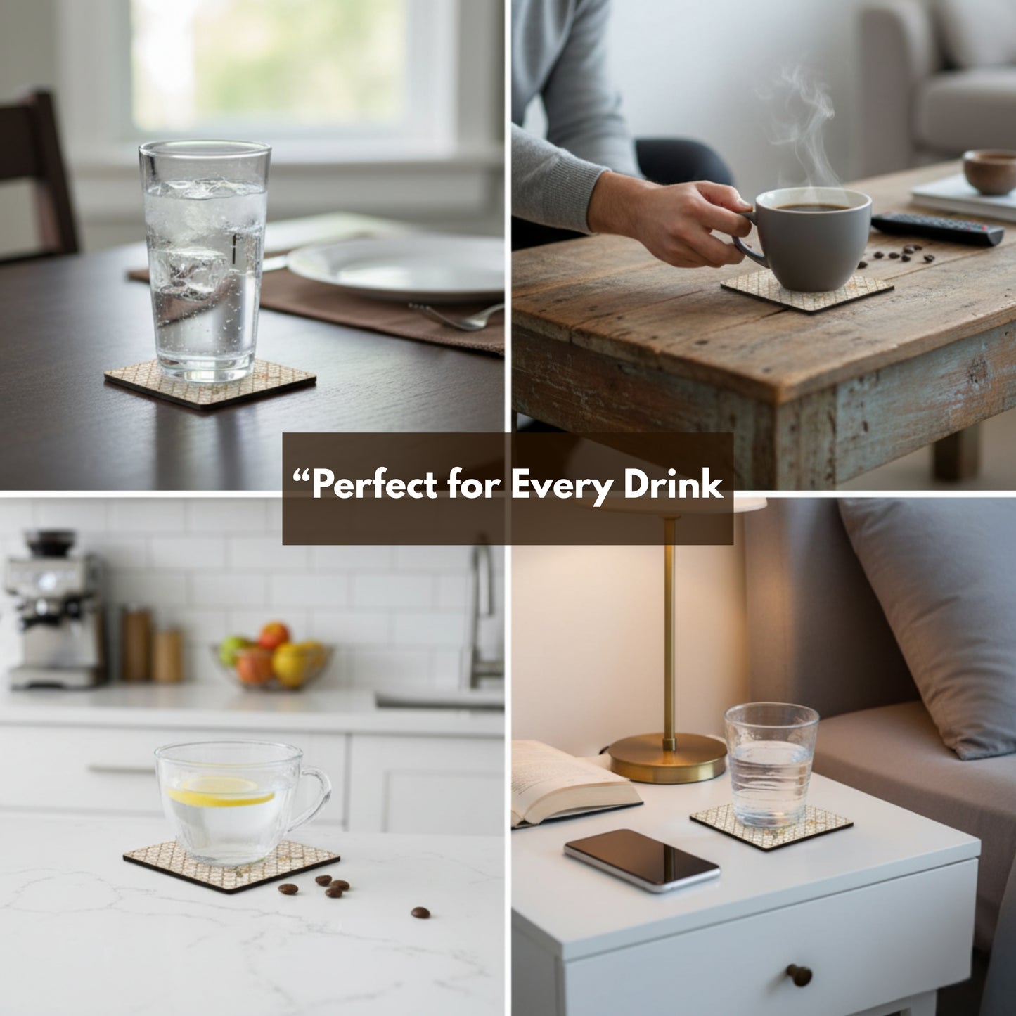 Set of 6 elegant tea coasters with holder — perfect for cups, mugs, and dining tables. Durable, stylish, and ideal for home décor or gifting.