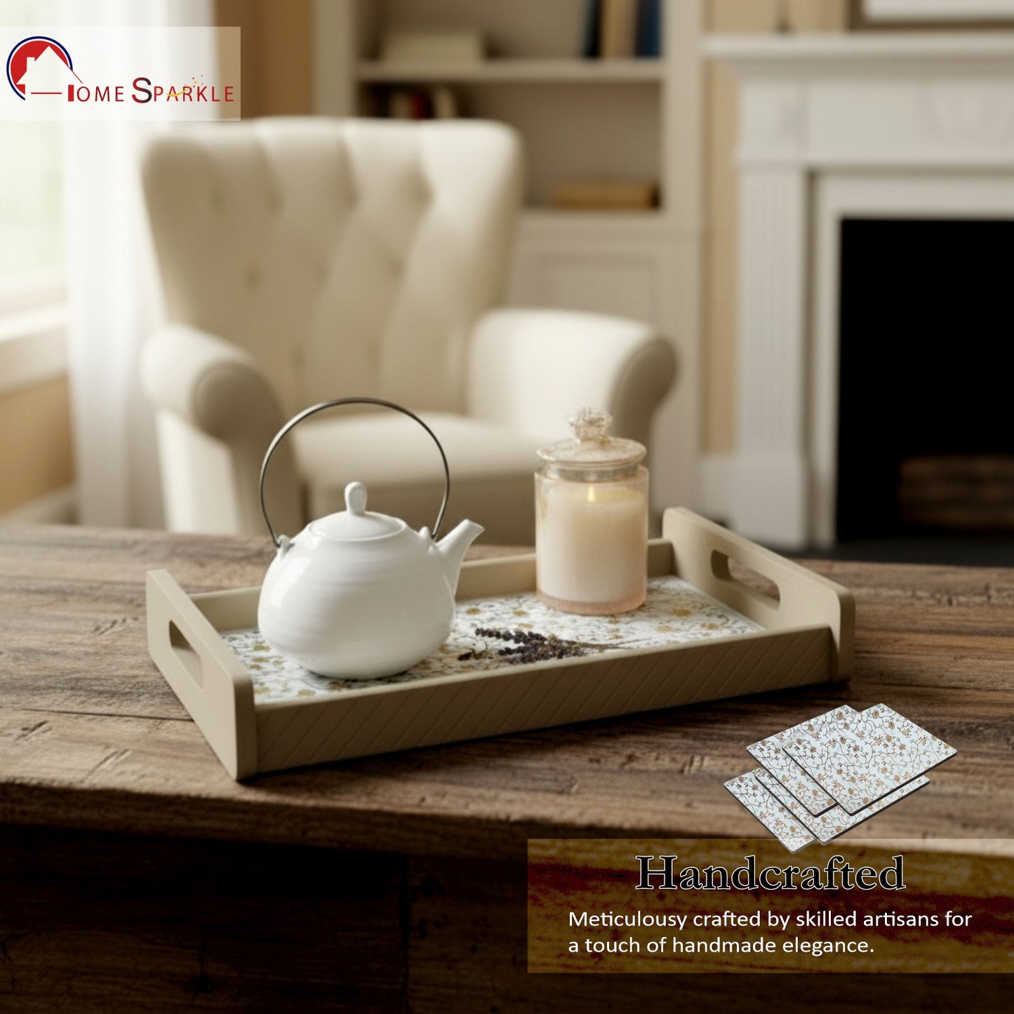 Wooden Serving Tray – 17.75" x 12" x 2.75", Reversible Water-Resistant Tray, Engineered Wood, Multipurpose Tray for Kitchen, Dining & Home Decor – Stylish & Strong