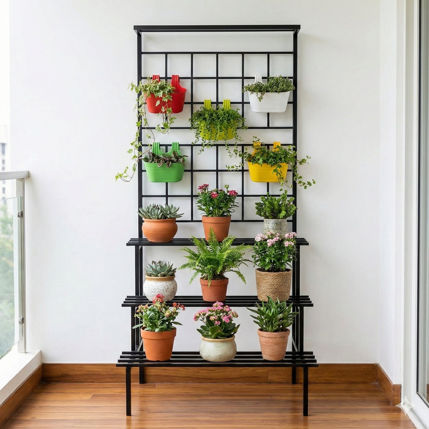 Home Sparkle Metal 3 Tier Plant Stand |Black|Indoor & Outdoor Flower Pot Stand for Balcony, Living Room, Patio & Garden | Decorative Planter Holder for Home Decor