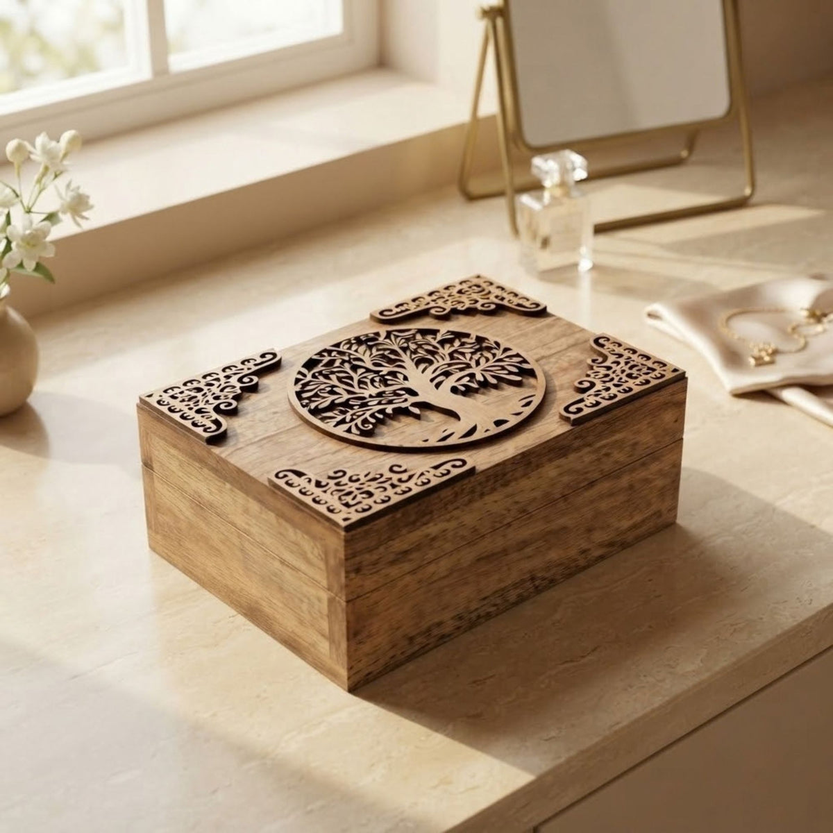 Home Sparkle Mango Wood Jewellery Box – Premium Wooden Jewellery Organizer