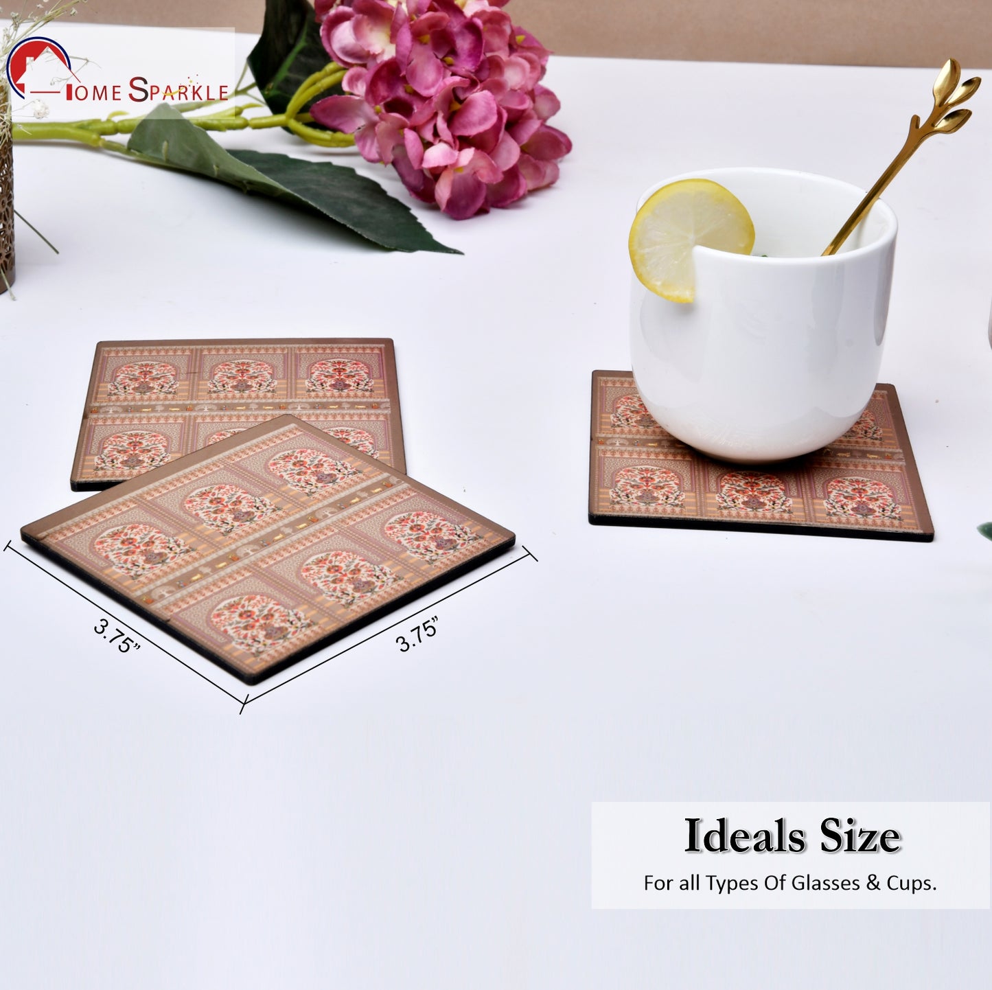Coasters Set for Dining Table – Tea Coasters for Cups & Mugs | Elegant Table Décor Accessories – Set of 6 with Holder – Durable & Stylish