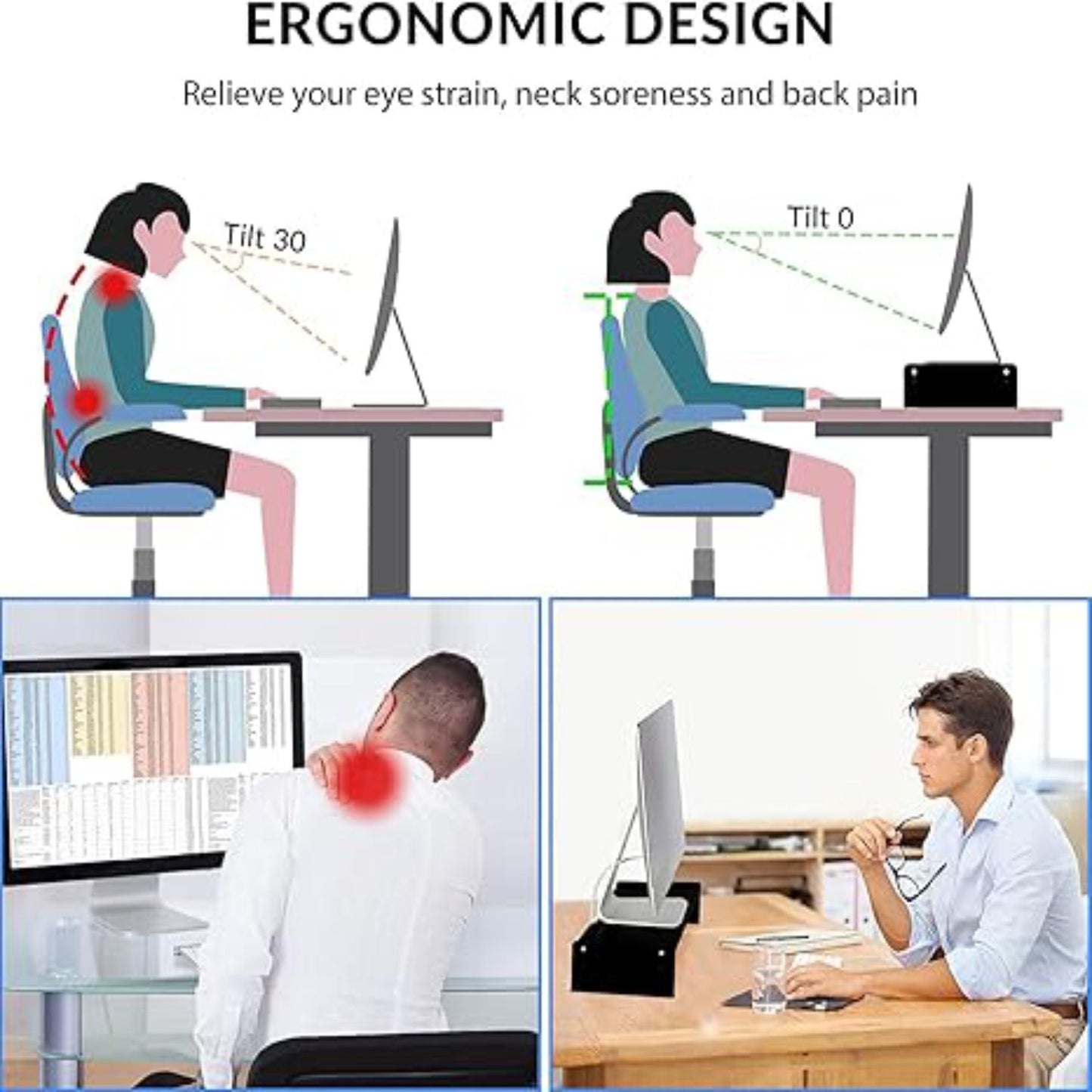 Home Sparkle Bamboo Wooden Monitor Stand Riser for Desk | Ergonomic Desktop Organizer for Office, Home, Studio, Gaming & Study Tables