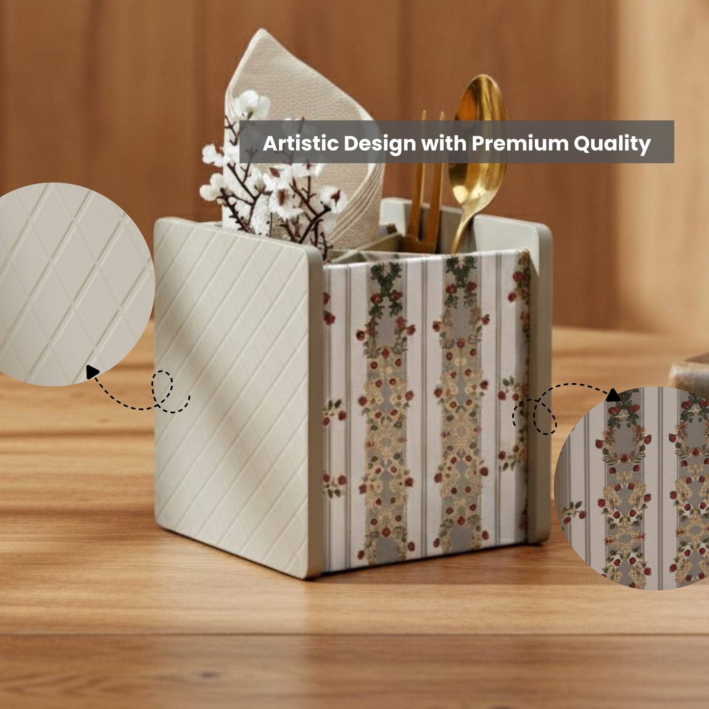 Wooden Cutlery Holder for Dining Table & Kitchen | Multi-Compartment Utensil Organizer for Spoons, Forks, Knives & Napkins