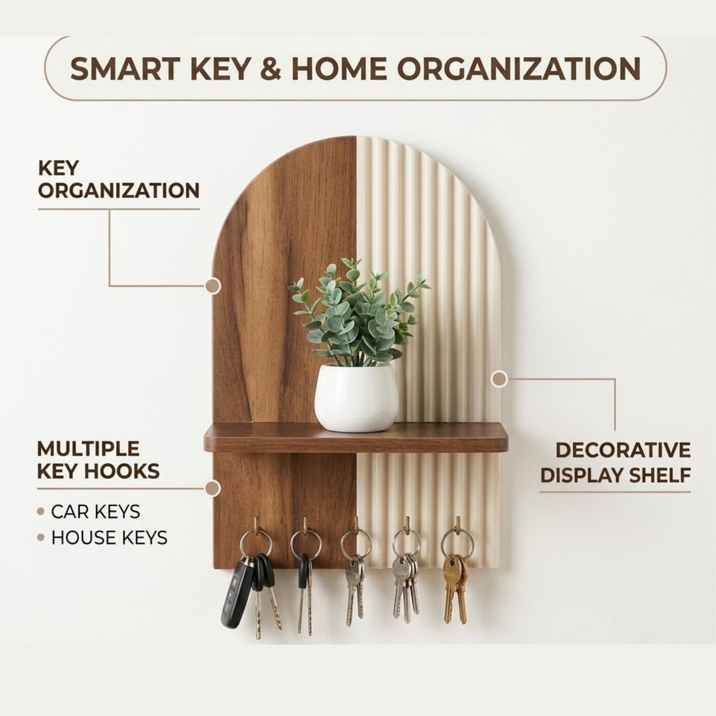 Alternative Shopify Titles Home Sparkle Classic Ivory Key Holder with Shelf | Wooden Wall Mounted Key Organizer