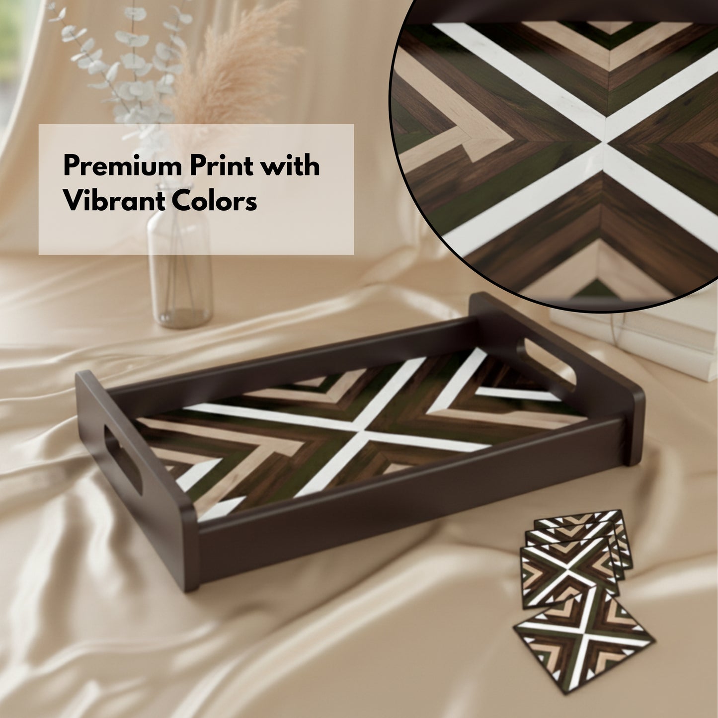 Wooden Serving Tray – 17.75" x 12" x 2.75", Reversible Water-Resistant Tray, Engineered Wood, Multipurpose Tray for Kitchen, Dining & Home Decor – Stylish & Strong