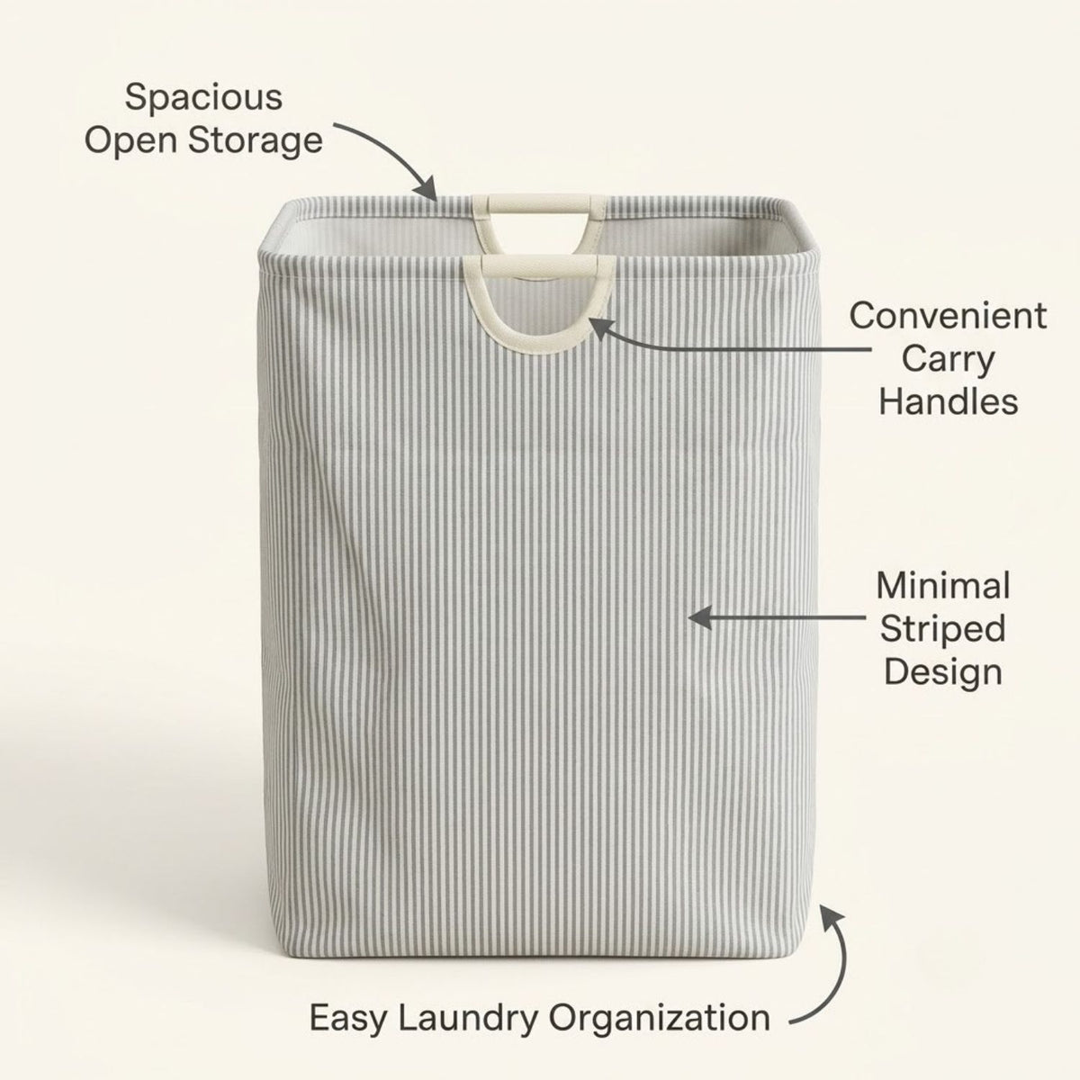 Premium Striped Print Laundry Basket for Clothes with Wooden Handles | Stylish Large Clothes Storage Basket for Bedroom & Laundry Room | 40 × 23 × 55 cm
