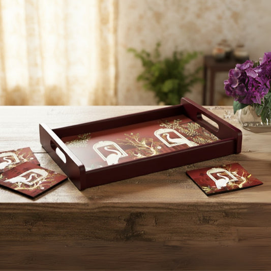 Wooden Serving Tray – 17.75" x 12" x 2.75", Reversible Water-Resistant Tray, Engineered Wood, Multipurpose Tray for Kitchen, Dining & Home Decor – Stylish & Strong