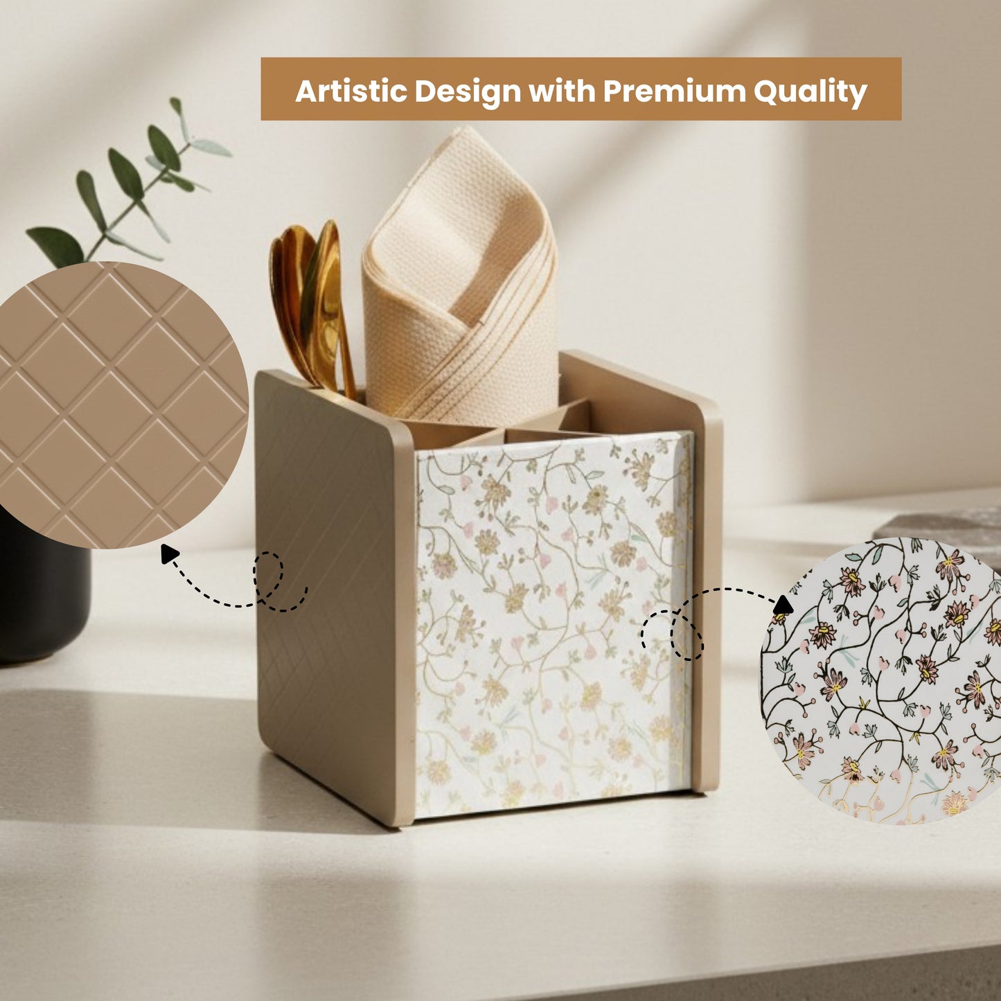 Wooden Cutlery Holder for Dining Table & Kitchen | Multi-Section Utensil Organizer for Spoons, Forks & Napkins – Stylish Table Accessory