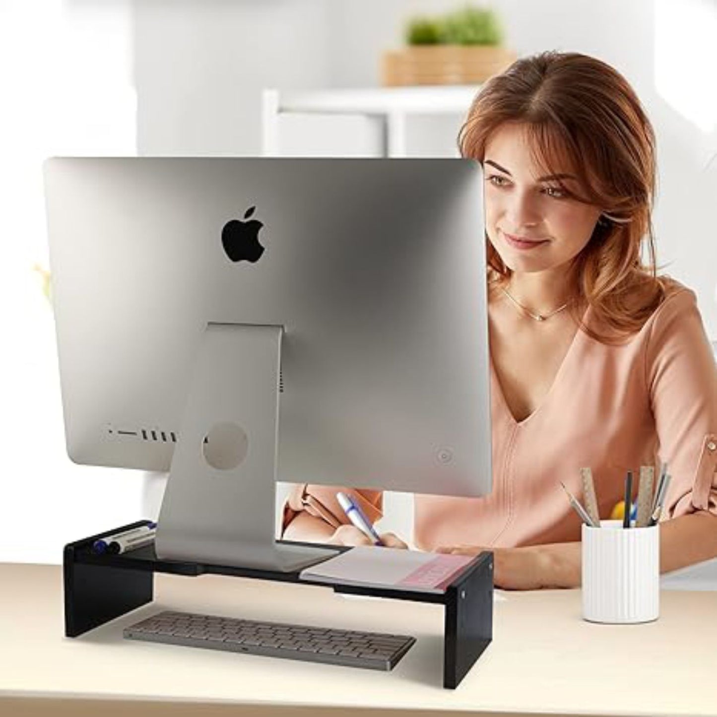 Home Sparkle Bamboo Wooden Monitor Stand Riser for Desk | Ergonomic Desktop Organizer for Office, Home, Studio, Gaming & Study Tables