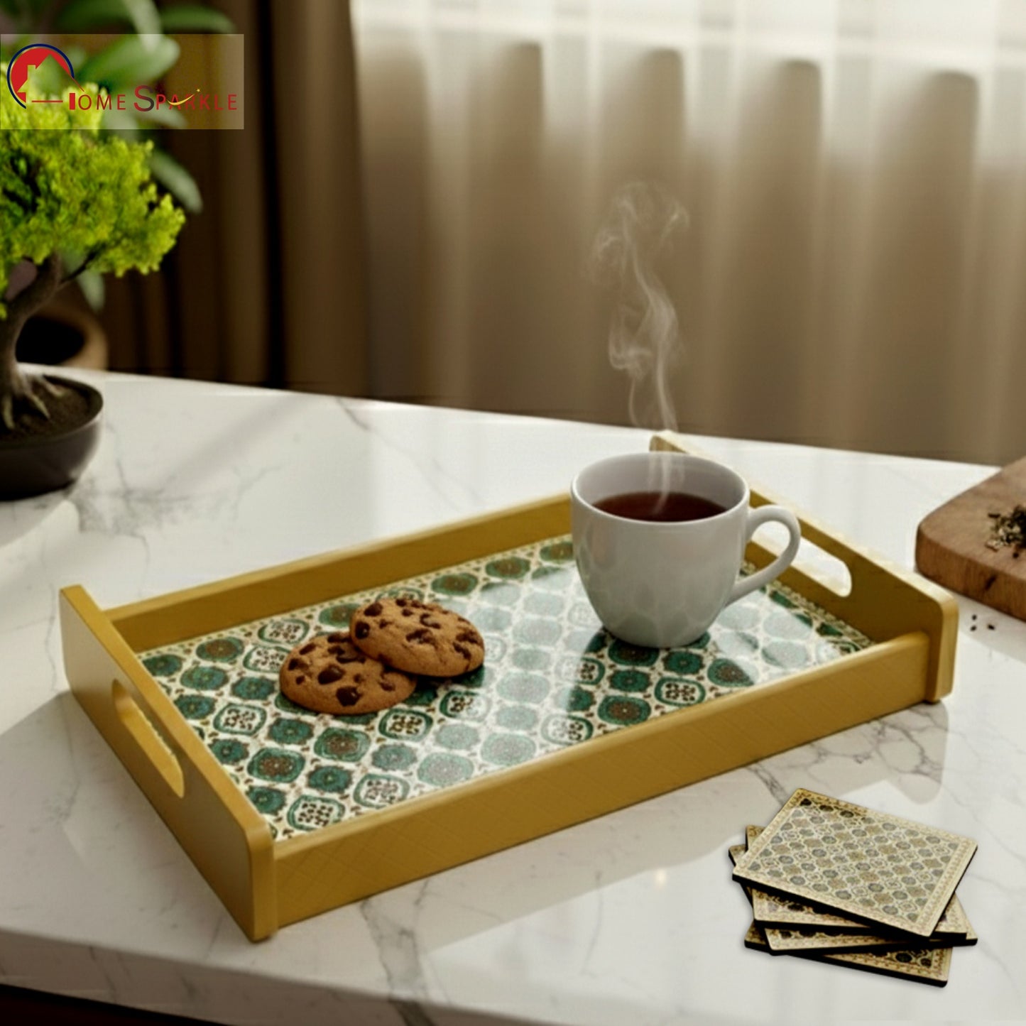 Wooden Serving Tray – 17.75" x 12" x 2.75", Reversible Water-Resistant Tray, Engineered Wood, Multipurpose Tray for Kitchen, Dining & Home Decor – Stylish & Strong