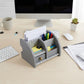 Home Sparkle Wooden Desk Organizer for Office & Home | Pen, File & Card Holder with Multi-Compartments & Drawer | Desk Accessories Organizer (Grey)