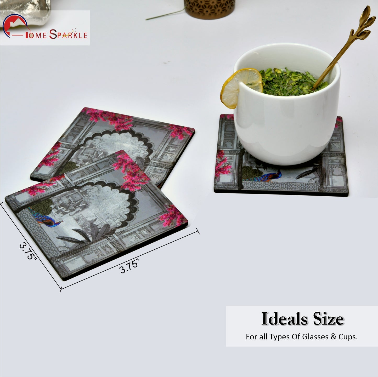 Coasters Set for Dining Table – Tea Coasters for Cups & Mugs | Elegant Table Décor Accessories – Set of 6 with Holder – Durable & Stylish