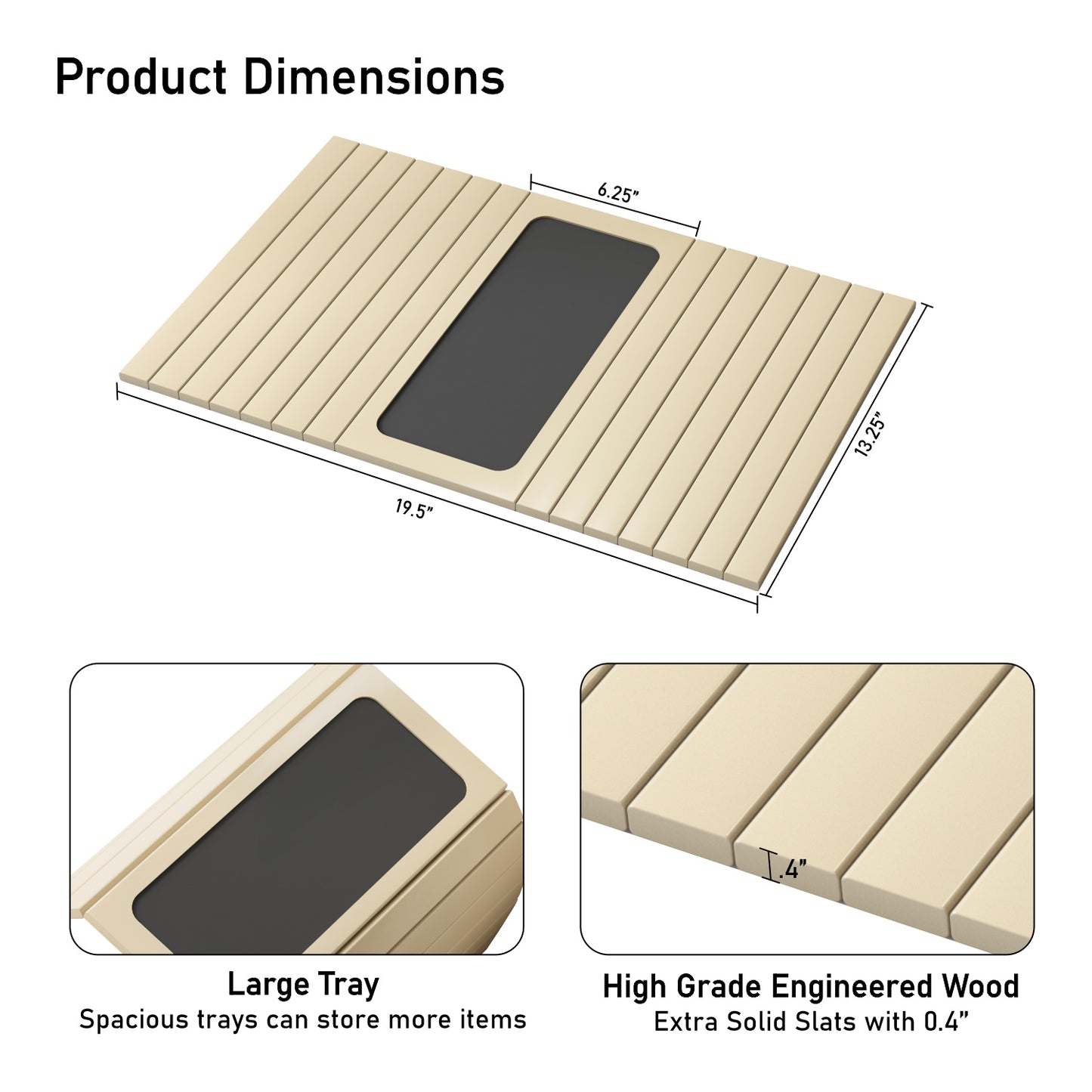 Home Sparkle Wooden Sofa Arm Tray – Adjustable, Foldable Couch Armrest Table & Cup Holder for Snack, Drinks, Phone, Remote