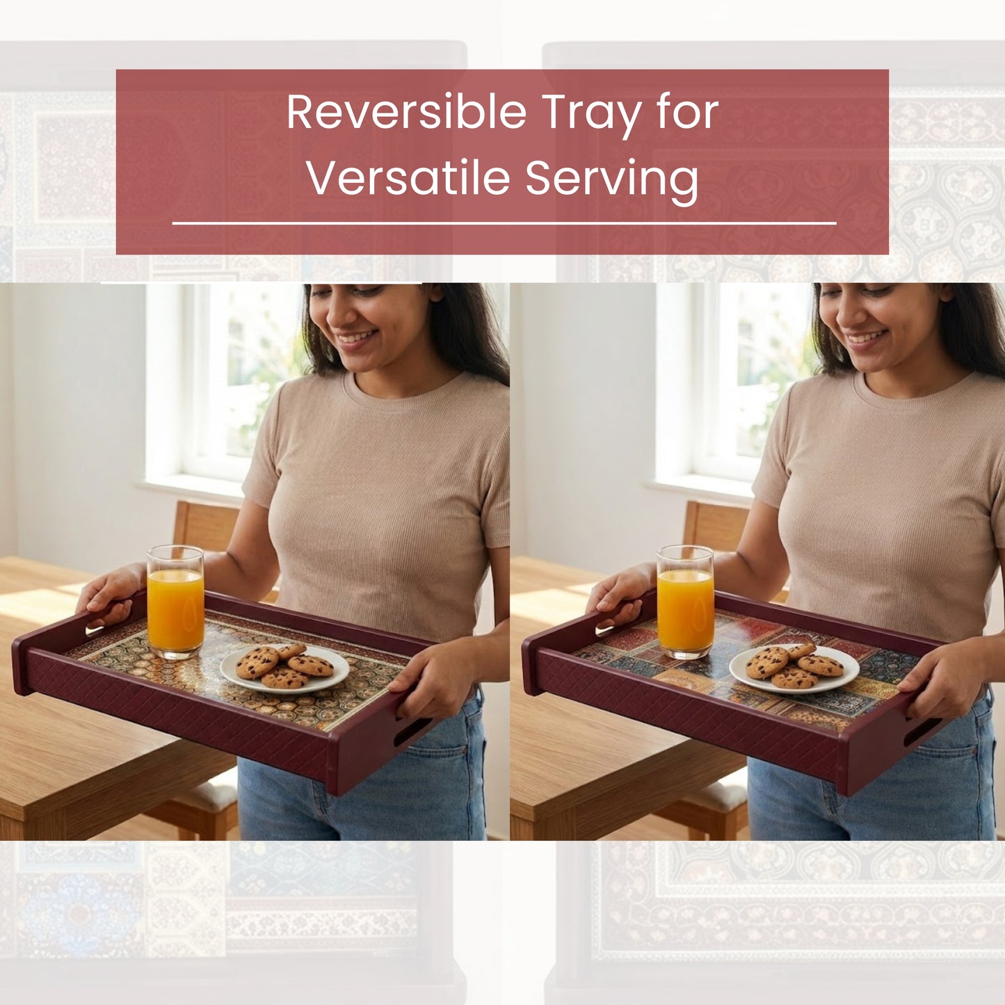 **Home Sparkle Premium Wooden Serving Tray – Elegant Decorative Tray for Home, Dining & Serving**