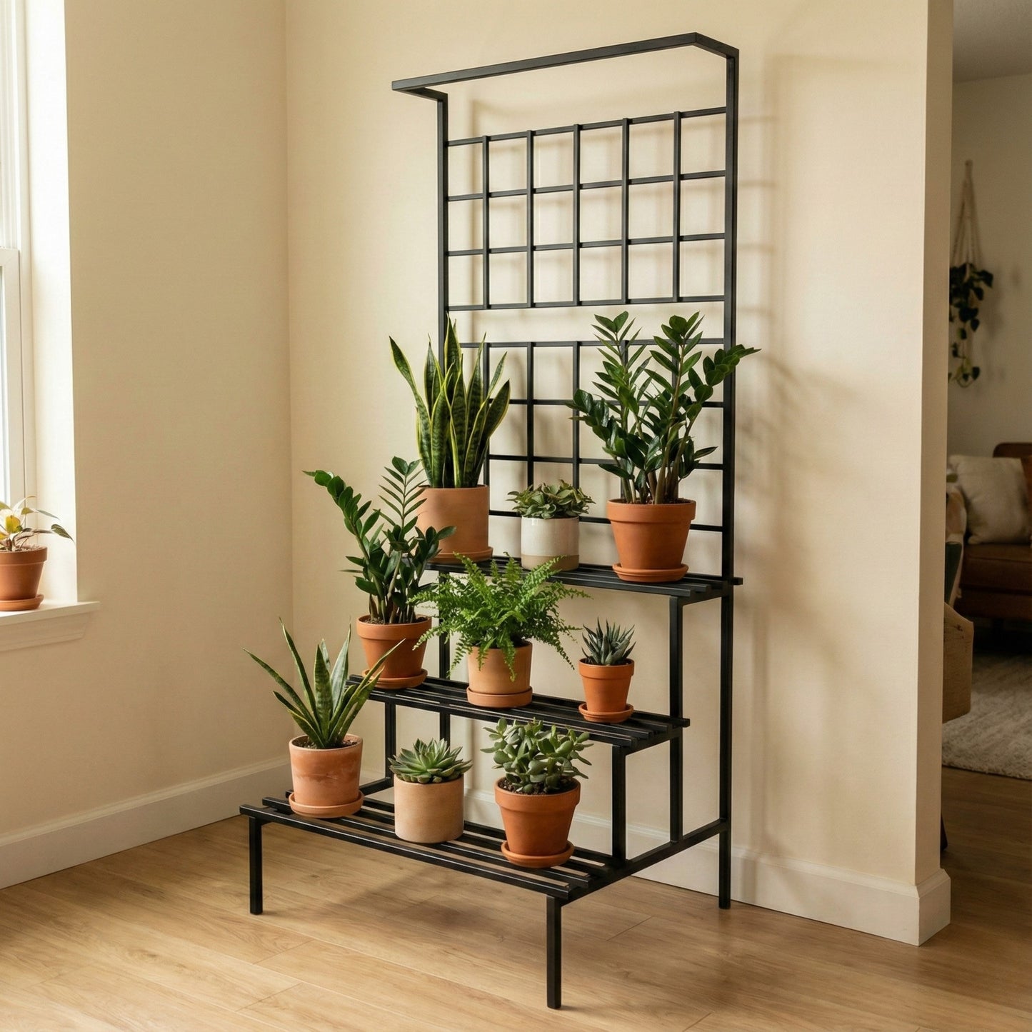 Home Sparkle Metal 3 Tier Plant Stand |Black|Indoor & Outdoor Flower Pot Stand for Balcony, Living Room, Patio & Garden | Decorative Planter Holder for Home Decor