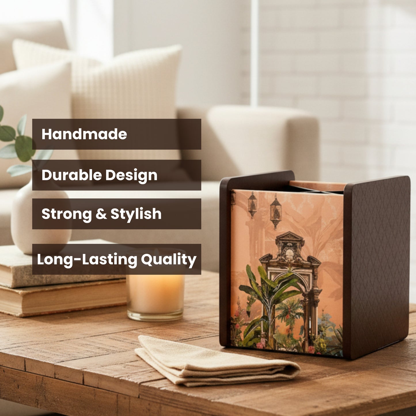 Wooden Cutlery Holder for Dining Table & Kitchen | Multi-Compartment Utensil Organizer for Spoons, Forks, Knives & Napkins