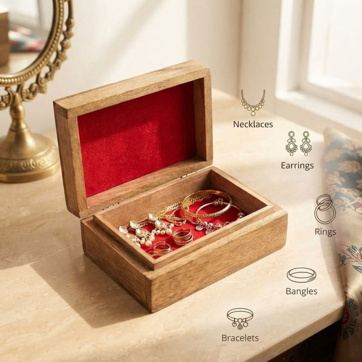 Home Sparkle Mango Wood Jewellery Box – Premium Wooden Jewellery Organizer