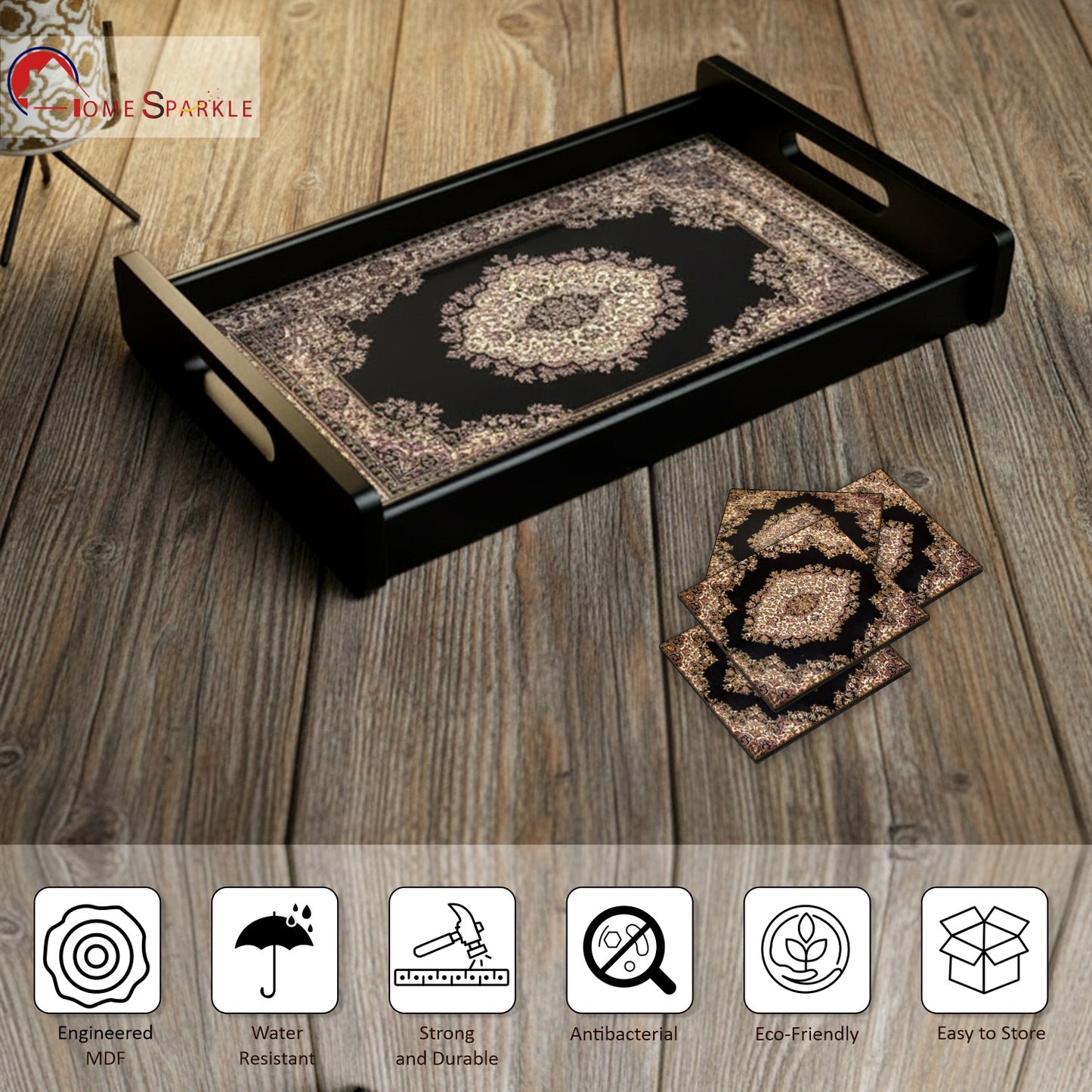 Wooden Serving Tray – 17.75" x 12" x 2.75", Reversible Water-Resistant Tray, Engineered Wood, Multipurpose Tray for Kitchen, Dining & Home Decor – Stylish & Strong