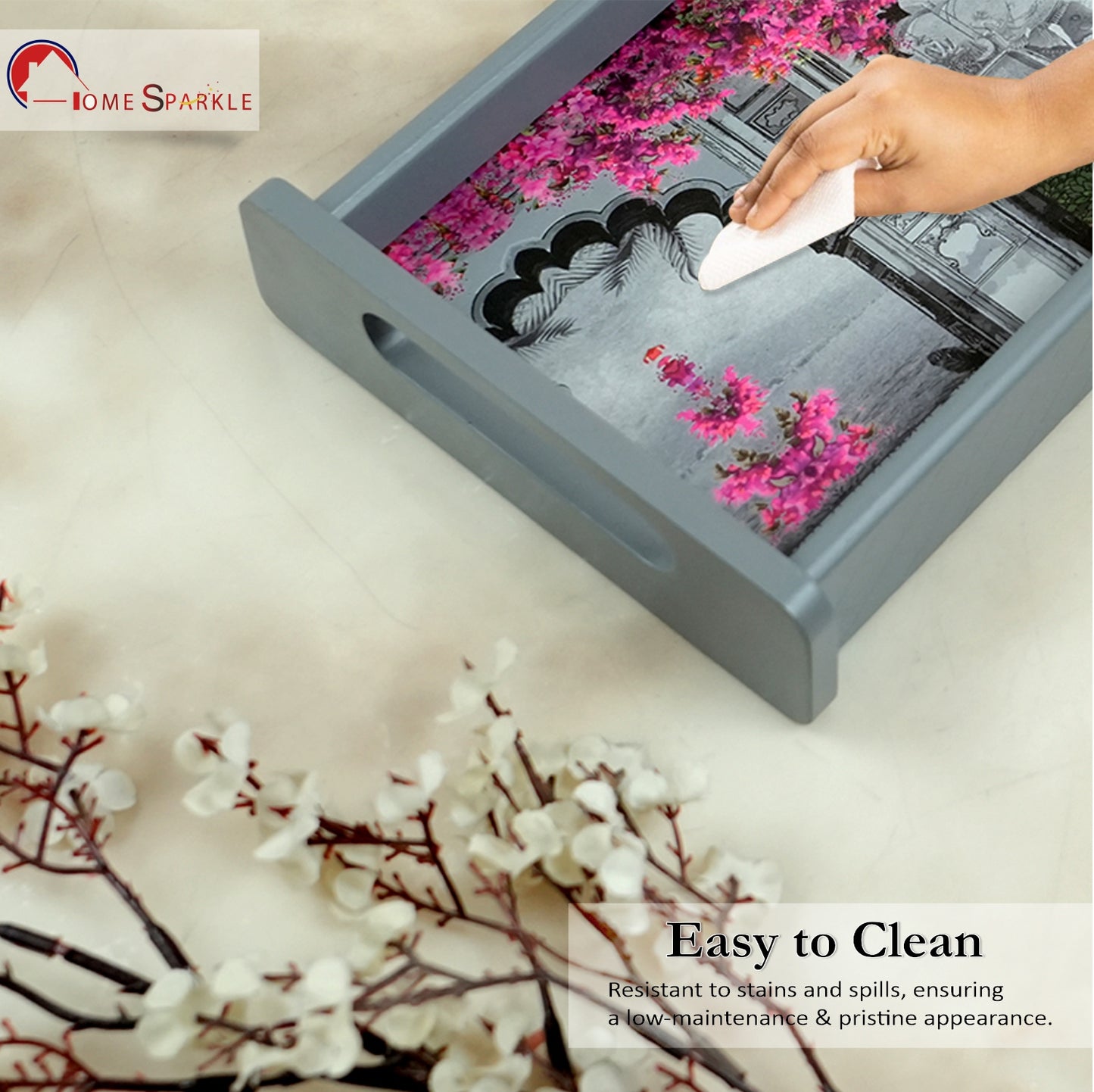 Rectangle Wooden Serving Tray | Elegant Printed MDF Tray for Home & Café Décor