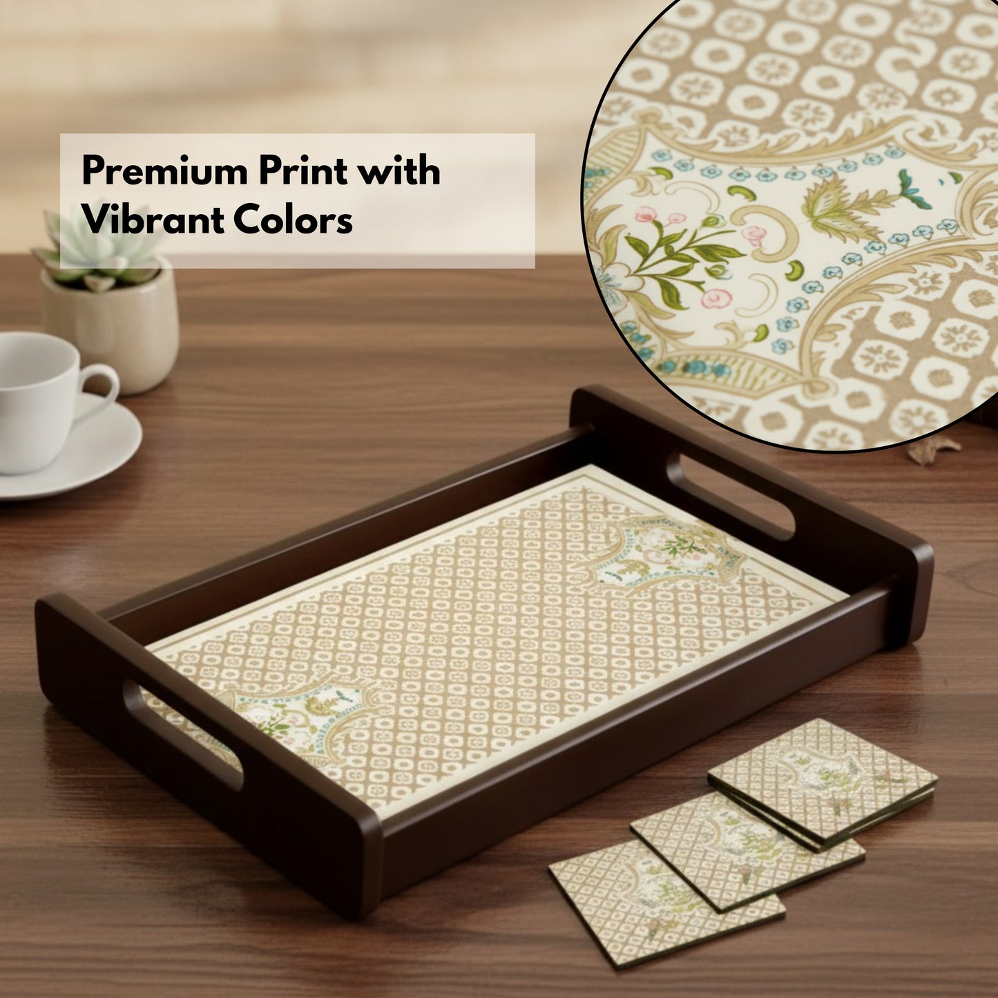 Wooden Serving Tray – 17.75" x 12" x 2.75", Reversible Water-Resistant Tray, Engineered Wood, Multipurpose Tray for Kitchen, Dining & Home Decor – Stylish & Strong